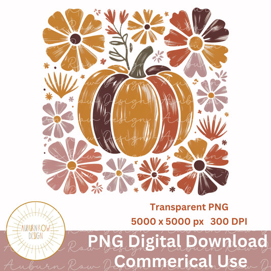 Autumn Pumpkin Floral Clipart, Fall Flowers Digital Download, Commercial Use, Transparent PNG 5000x3000 px