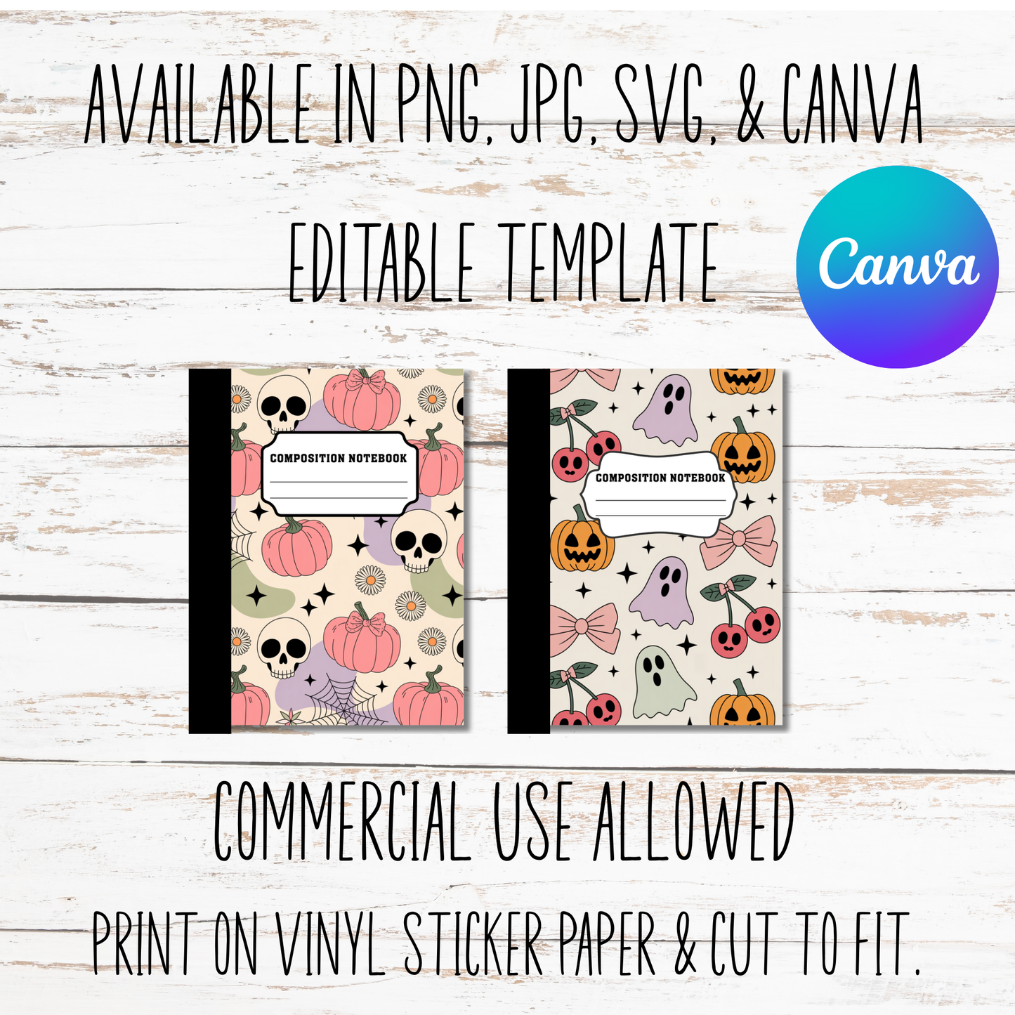 Printable Halloween Composition Notebook Covers - Set of 10