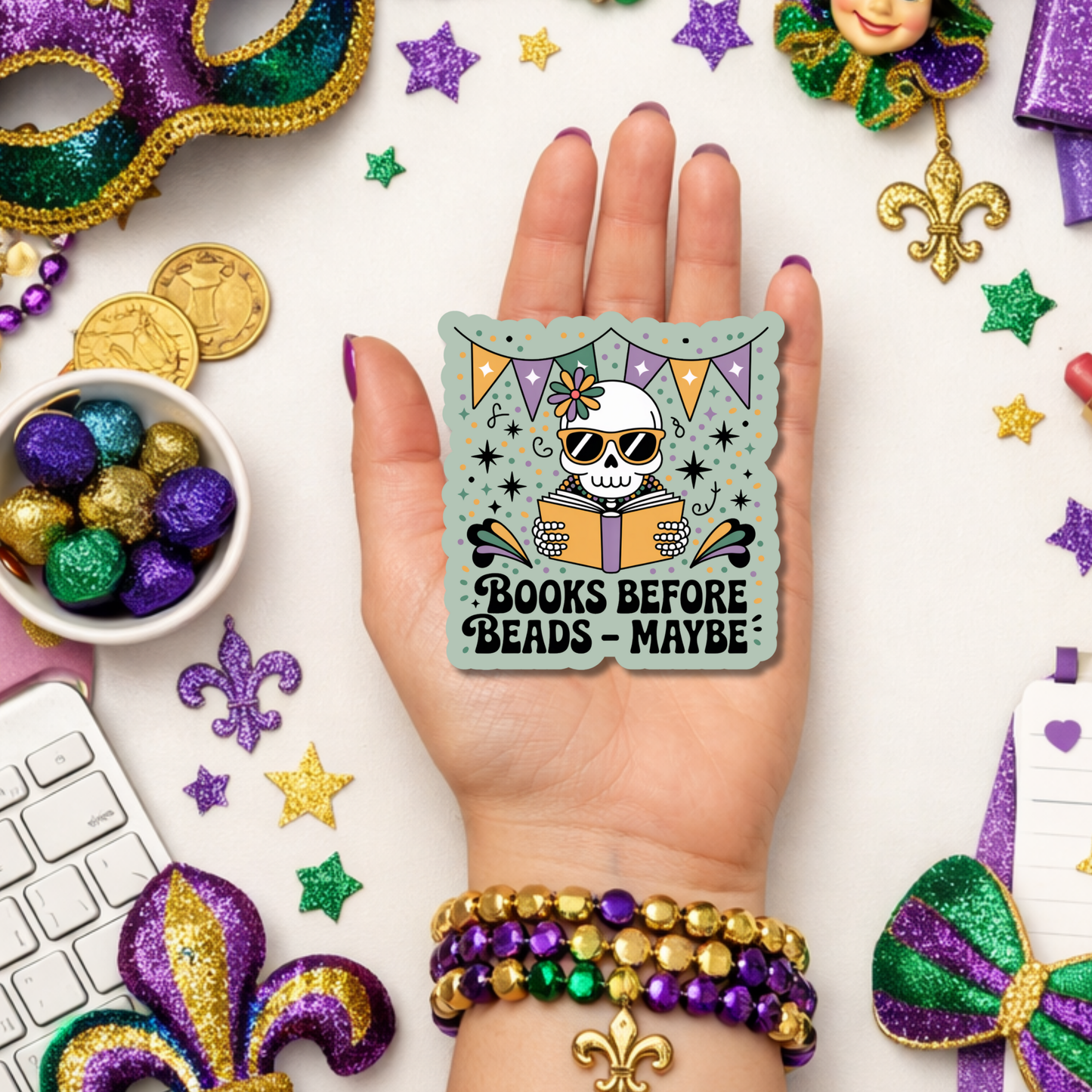 Mardi Gras Bookish Sticker