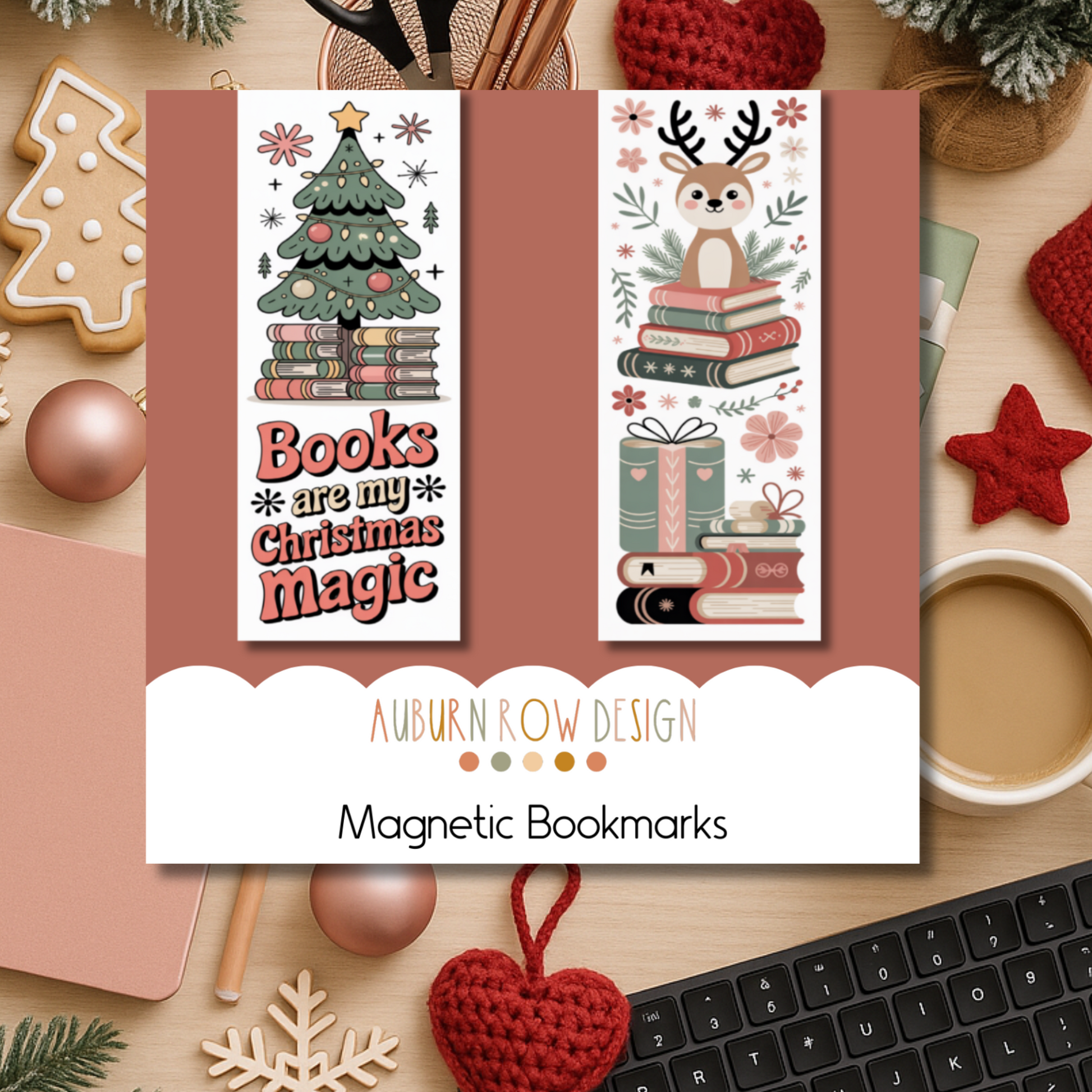 Folk Art Christmas Magnetic Bookmarks