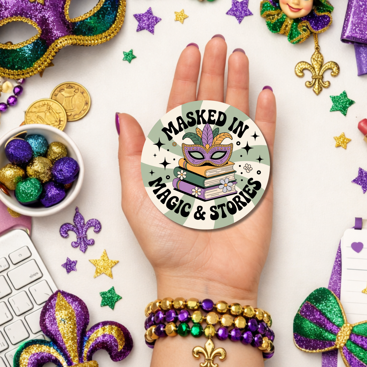 Mardi Gras Bookish Sticker