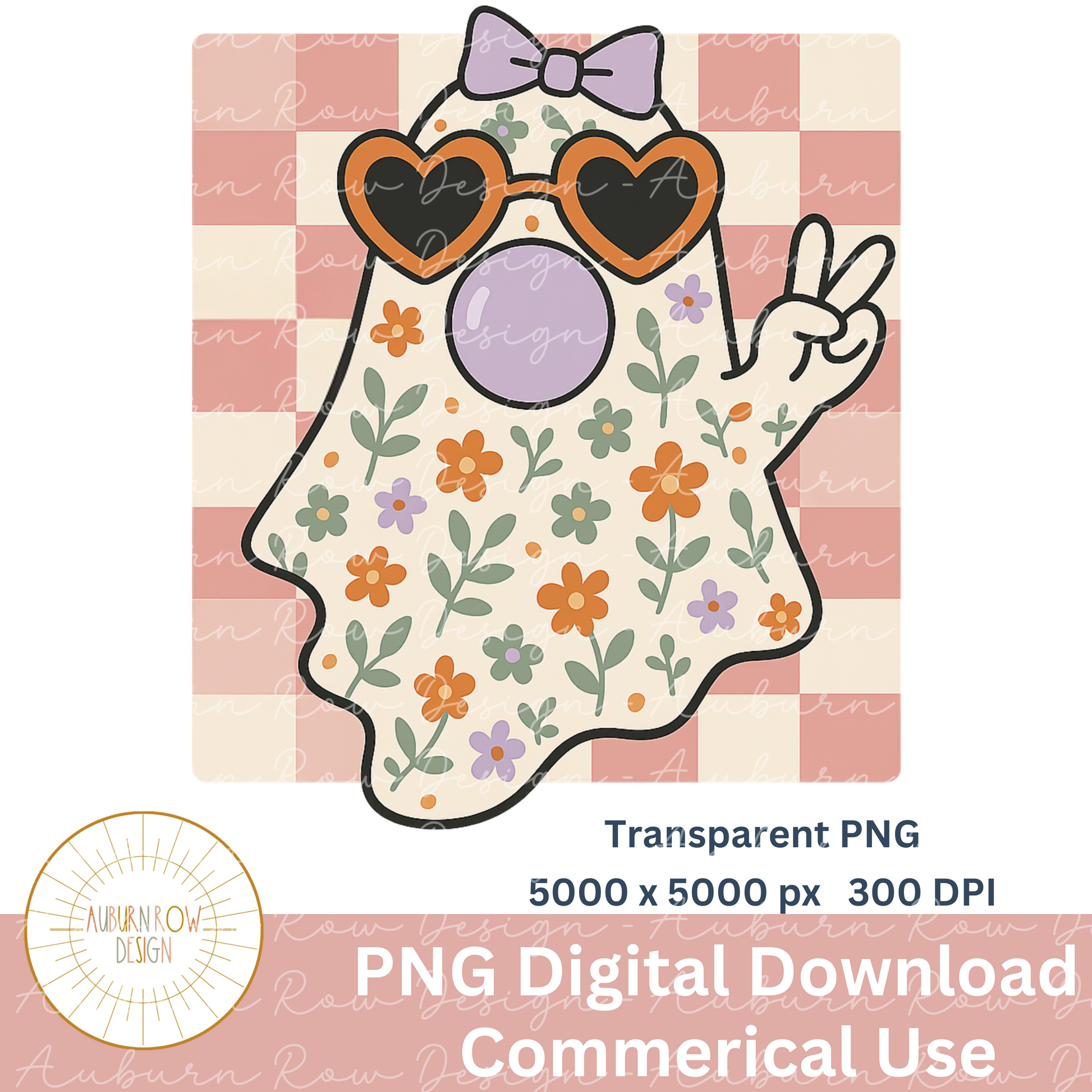 Cute Ghost Clipart, Floral Pattern, Digital Download, Transparent PNG, Commercial Use, 300 DPI