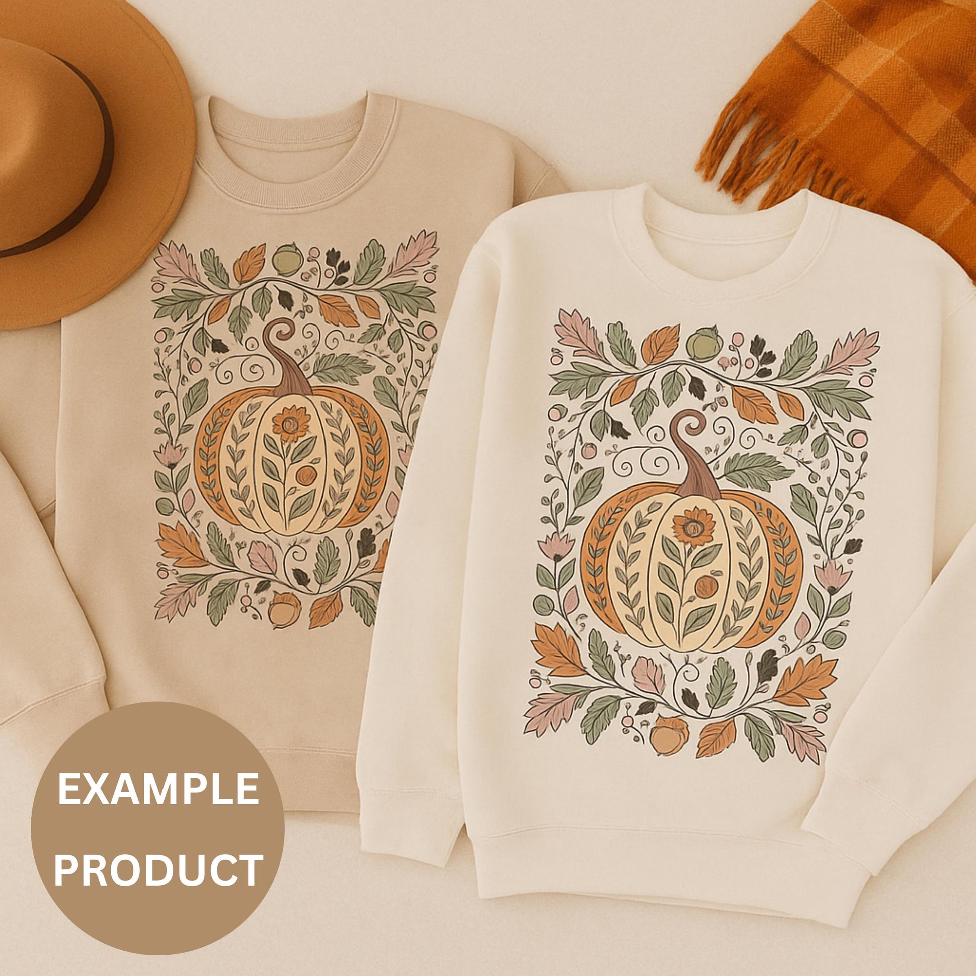 Autumn Pumpkin Sweatshirt, Floral Design Cozy Fall Pullover, Unisex Earth Tone Top, Casual Thanksgiving Apparel