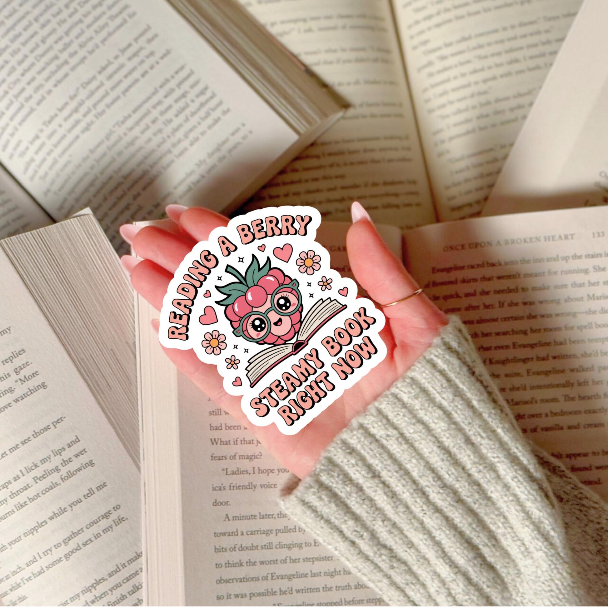 Colorful Reading a Berry Streamy Book Sticker, Cute Laptop Decal, Vinyl Journal and Planner Stickers