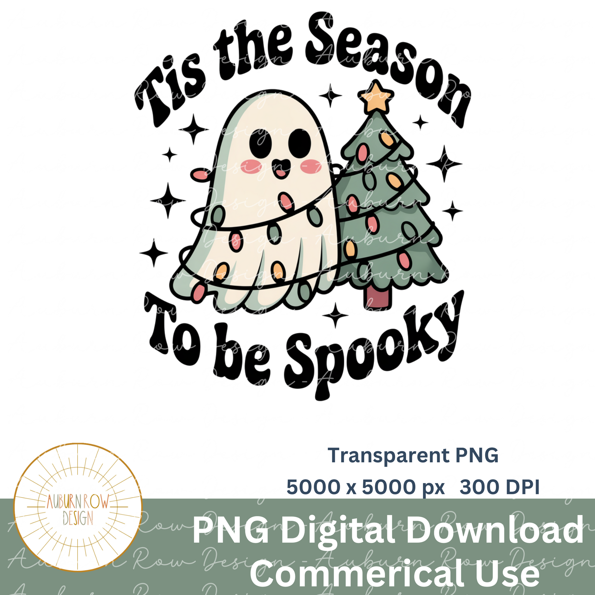 Spooky Season Christmas Tree and Ghost Digital PNG, Cute Holiday Clipart, Transparent Background, Commercial Use, Instant Download