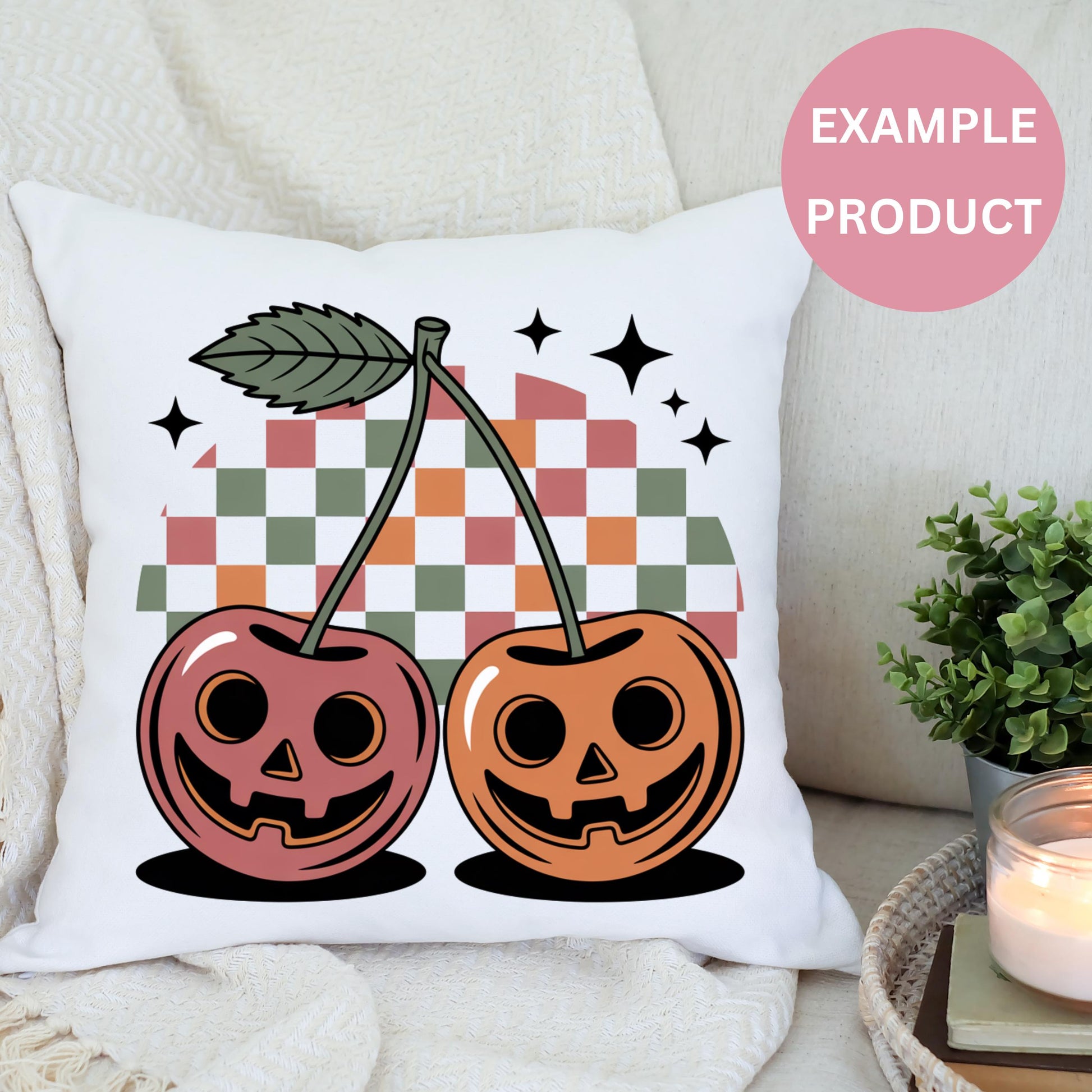 Halloween Pumpkin Cushion Cover, Spooky Jack-o'-Lantern Throw Pillow, Autumn Home Decor, Checkered Design, Festive Fall Decoration