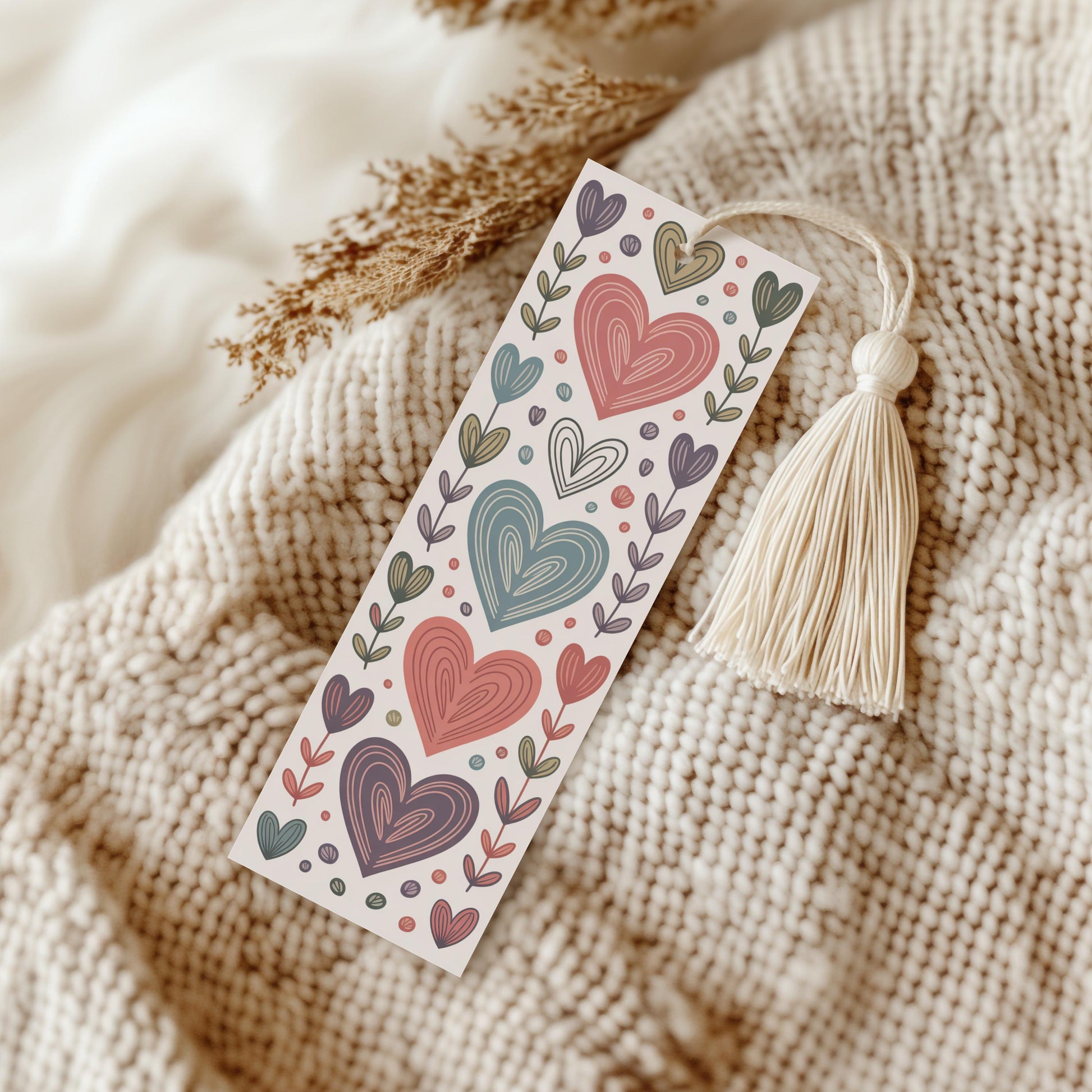 Colorful Heart Pattern Bookmark, Handmade Paper Bookmark with Tassel, Floral and Hearts Design, Unique Gift Idea for Book Lovers