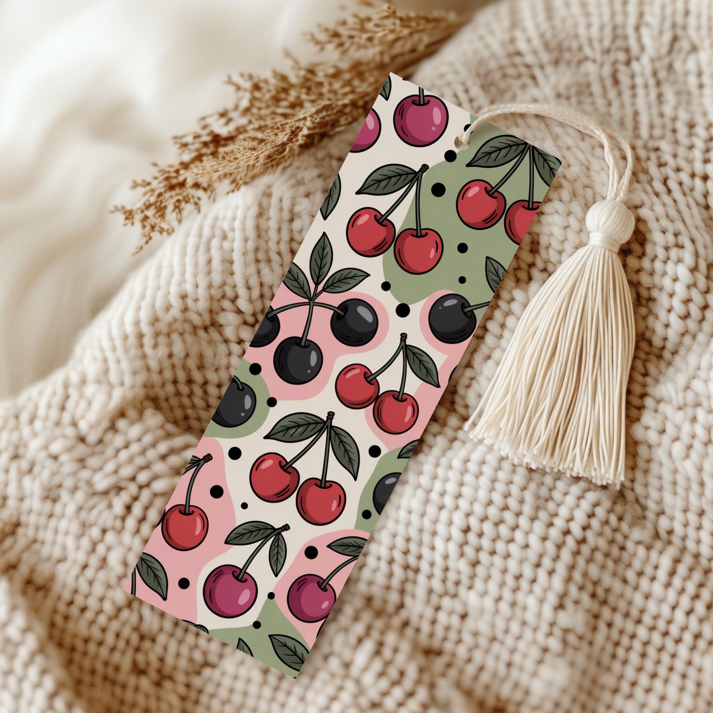 Colorful Cherry Pattern Bookmark with Tassel, Cute Fruit Design, Perfect Gift for Book Lovers and Readers