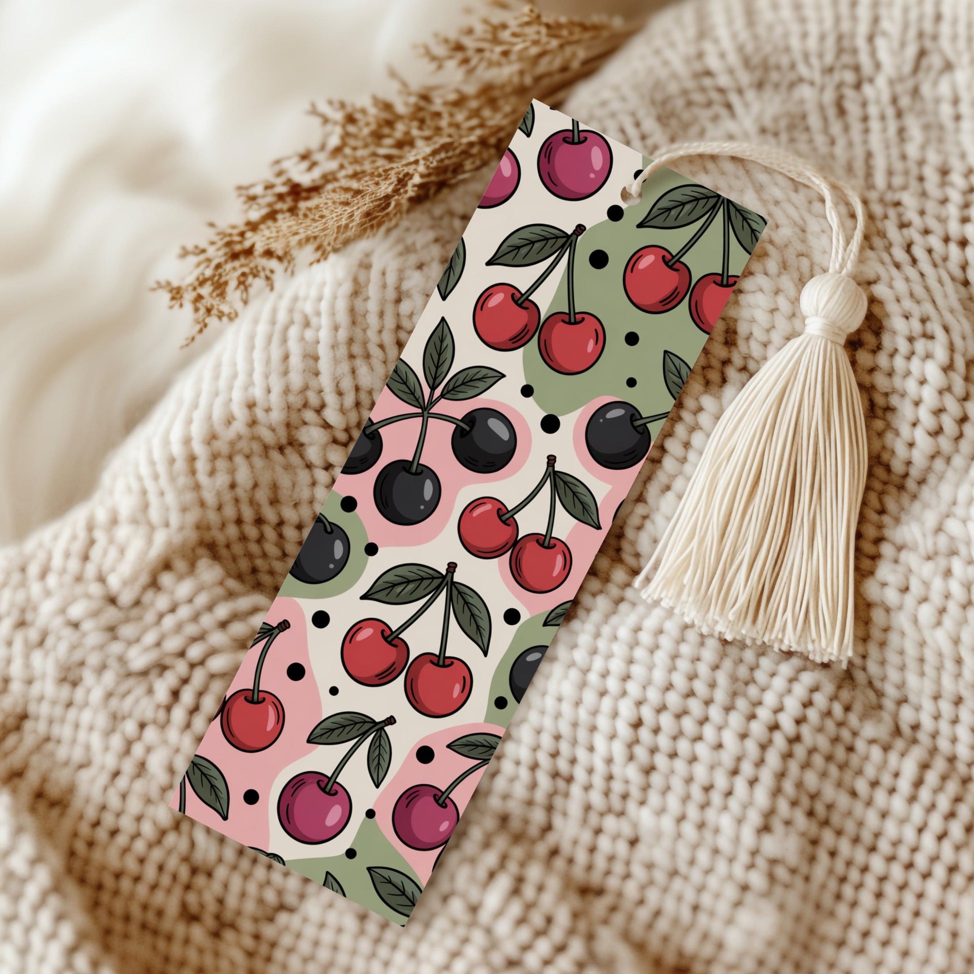Colorful Cherry Pattern Bookmark with Tassel, Cute Fruit Design, Perfect Gift for Book Lovers and Readers