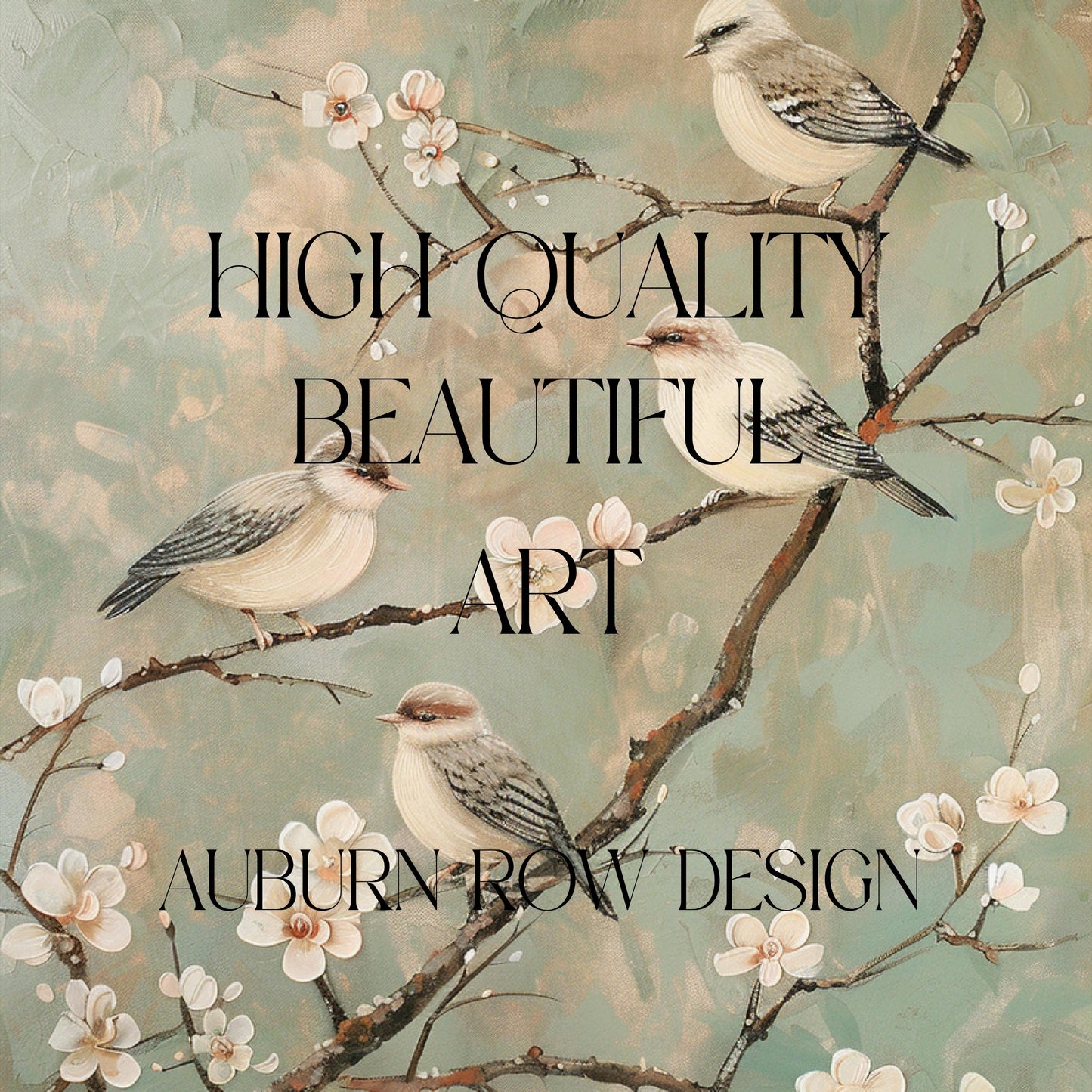 Vintage Bird Painting Canvas Print, Soft Pastel Wall Art, Floral Branch Aesthetic, Nature Inspired Decor, High-Quality Artistic Design