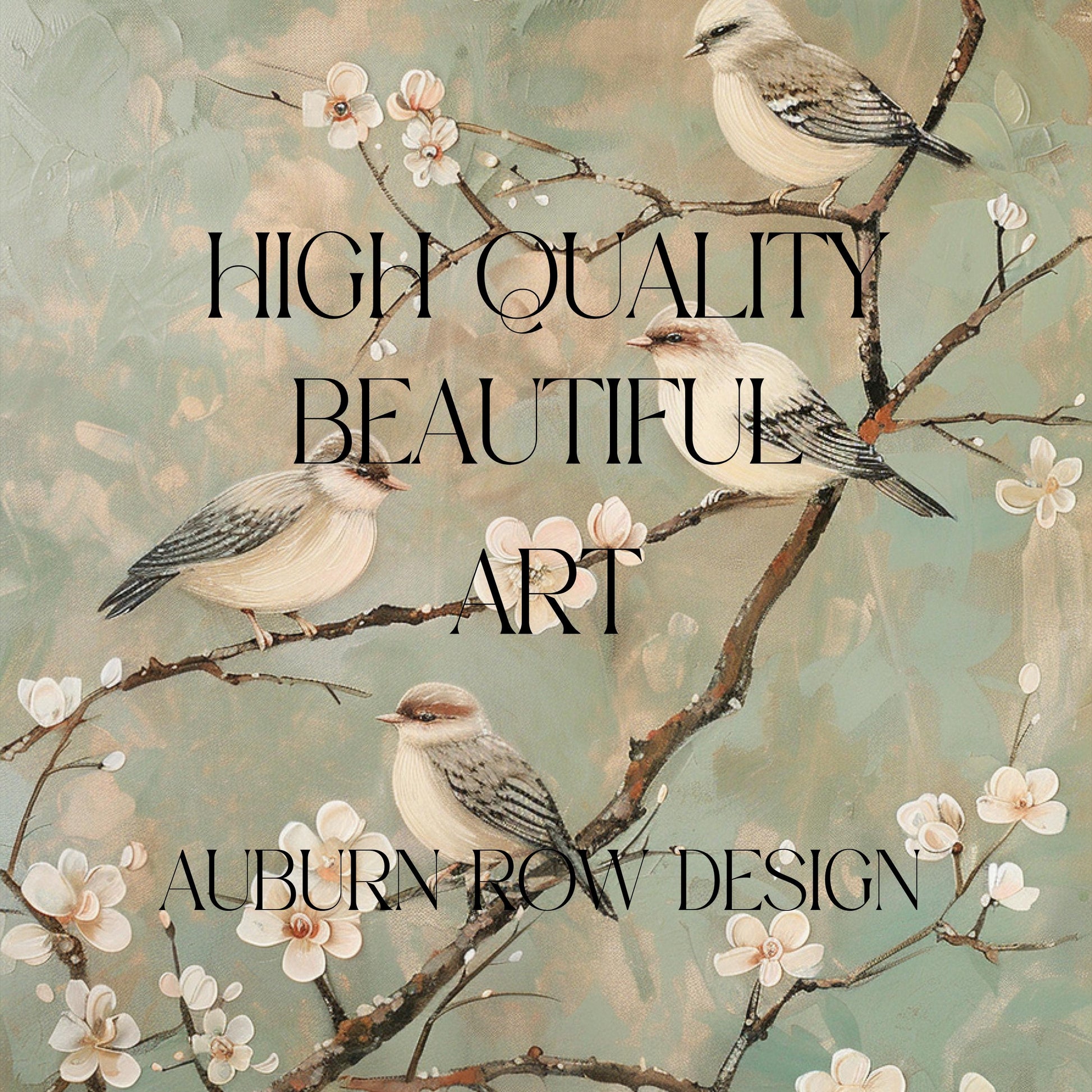 Vintage Bird Painting Canvas Print, Soft Pastel Wall Art, Floral Branch Aesthetic, Nature Inspired Decor, High-Quality Artistic Design