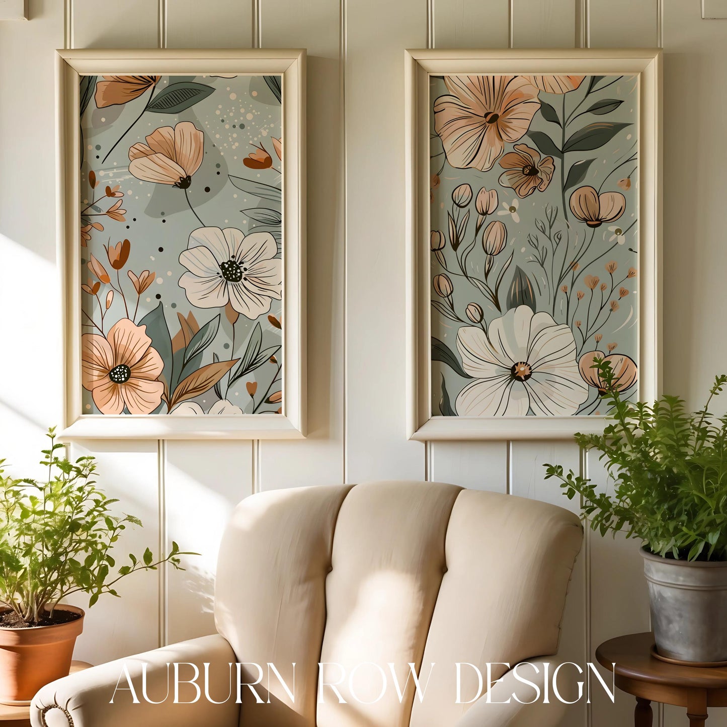 Botanical Art Prints Set, Floral Wall Decor, Modern Home Decoration, Framed Flowers Illustration, Living Room Enhancement