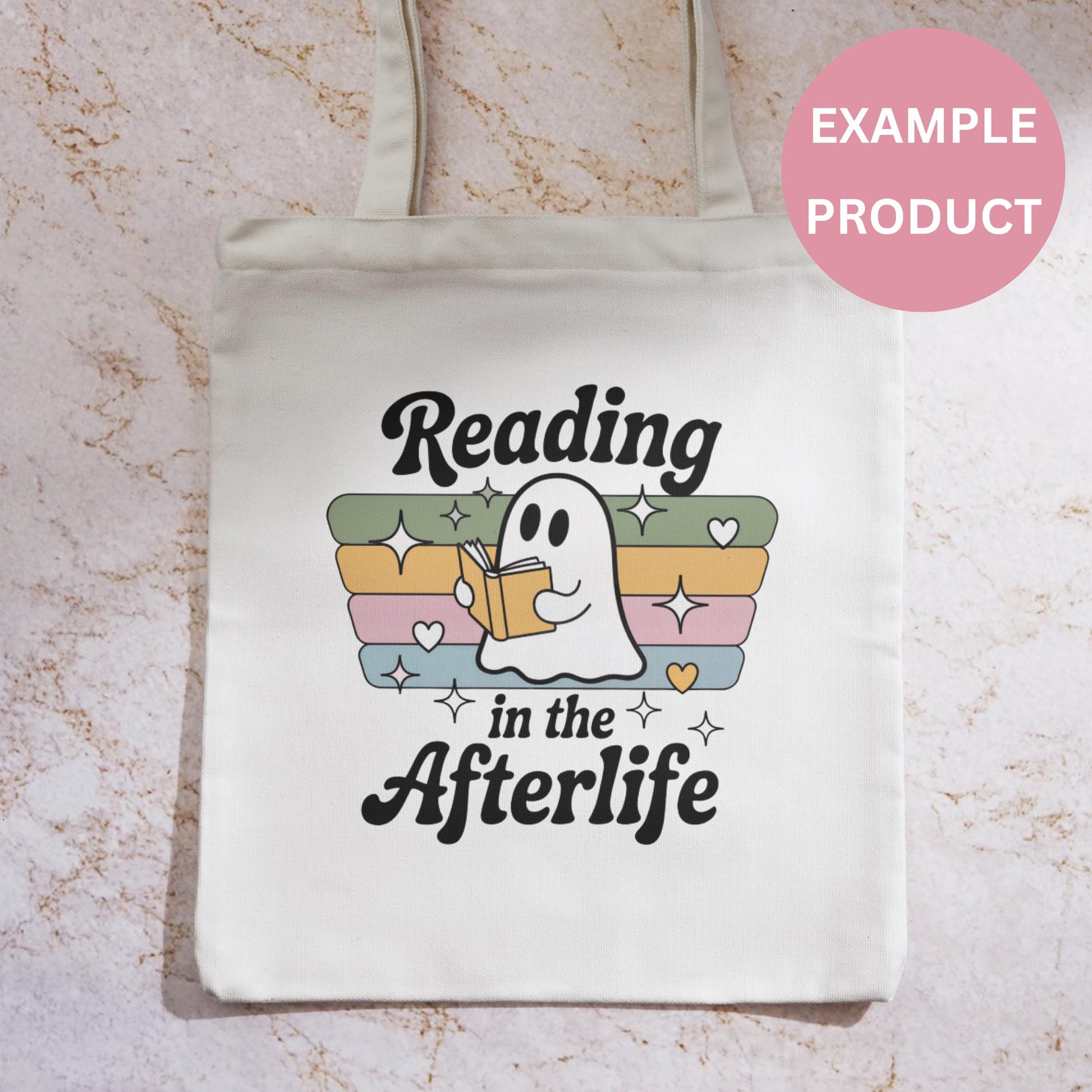 Reading in the Afterlife Tote Bag, Cute Ghost Books Canvas Bag, Spooky Library Carryall, Book Lover Gift, Eco-Friendly Reusable Bag