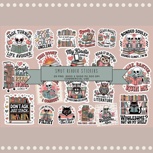 Smut Reader Vinyl Sticker Set, Bookish Decals, Romance Novel Lover, Funny Adult Theme, Kiss Cut, Laptop Decoration, Waterproof Stickers