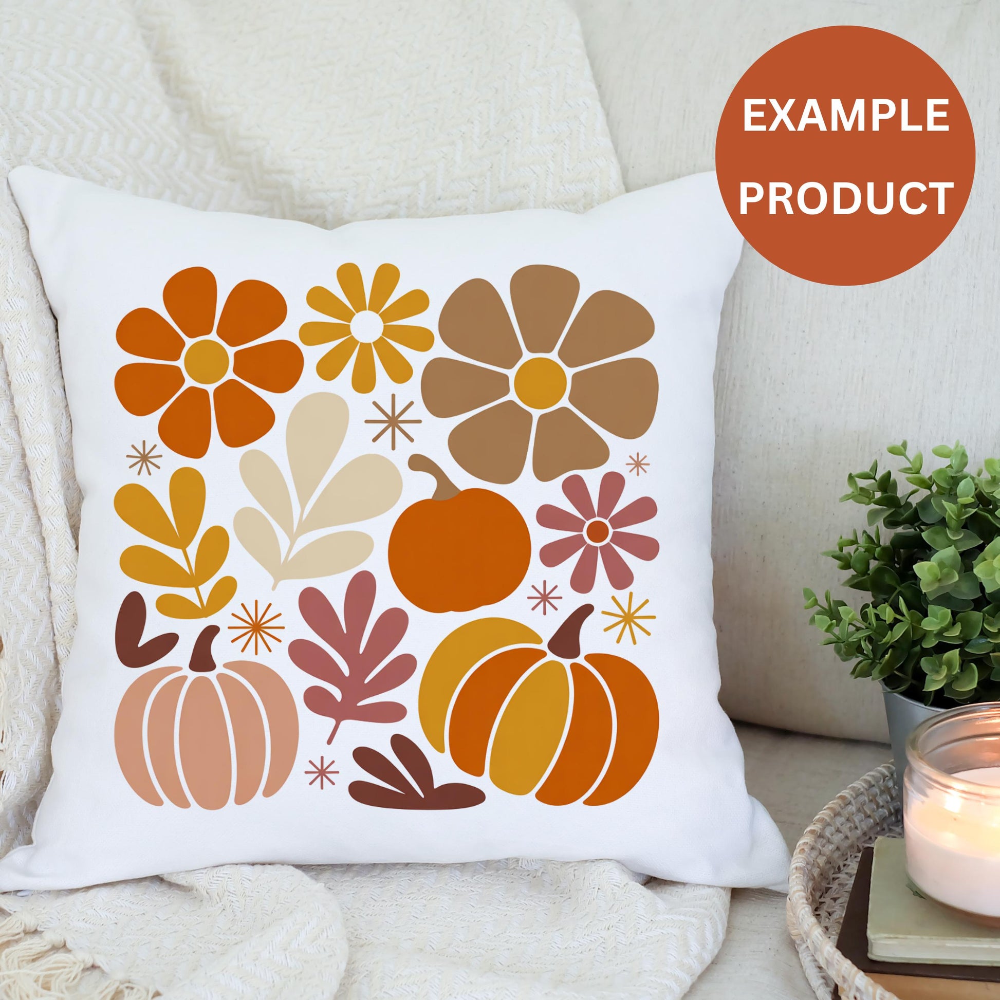 Autumn Floral Pumpkin Design Throw Pillow, Fall Home Decor, Decorative Cushion Cover, Seasonal Living Room Accessory