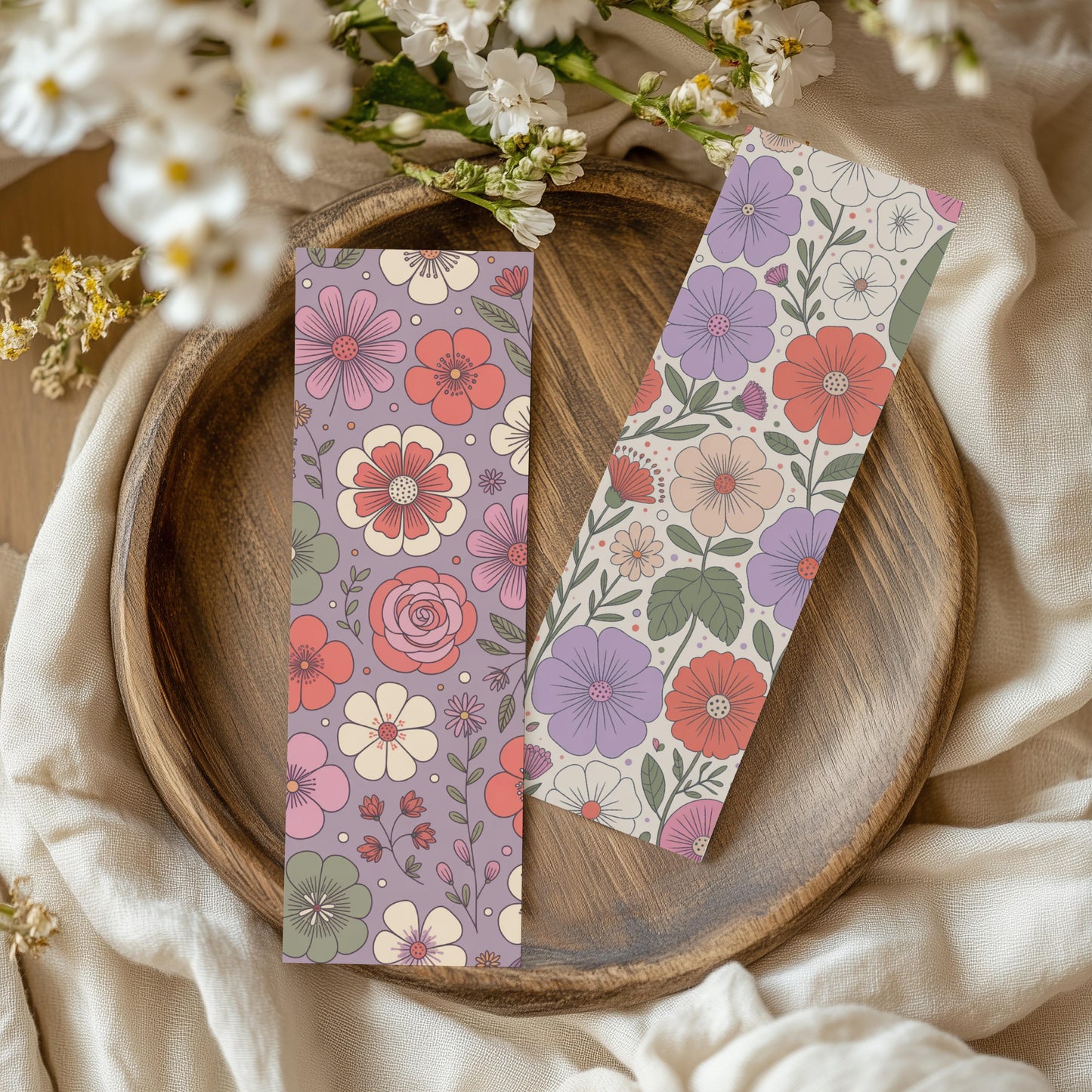 Floral Bookmarks Set, Spring Blossom Design, Gift for Book Lovers, Two Colorful Flower Pattern Bookmarks