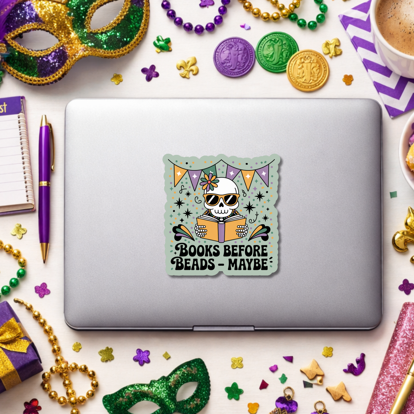 Mardi Gras Bookish Sticker
