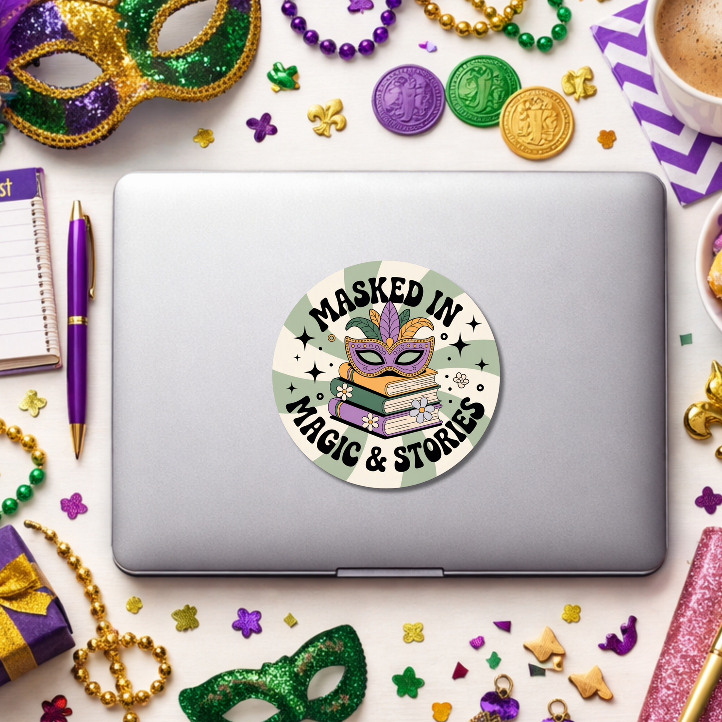 Mardi Gras Bookish Sticker