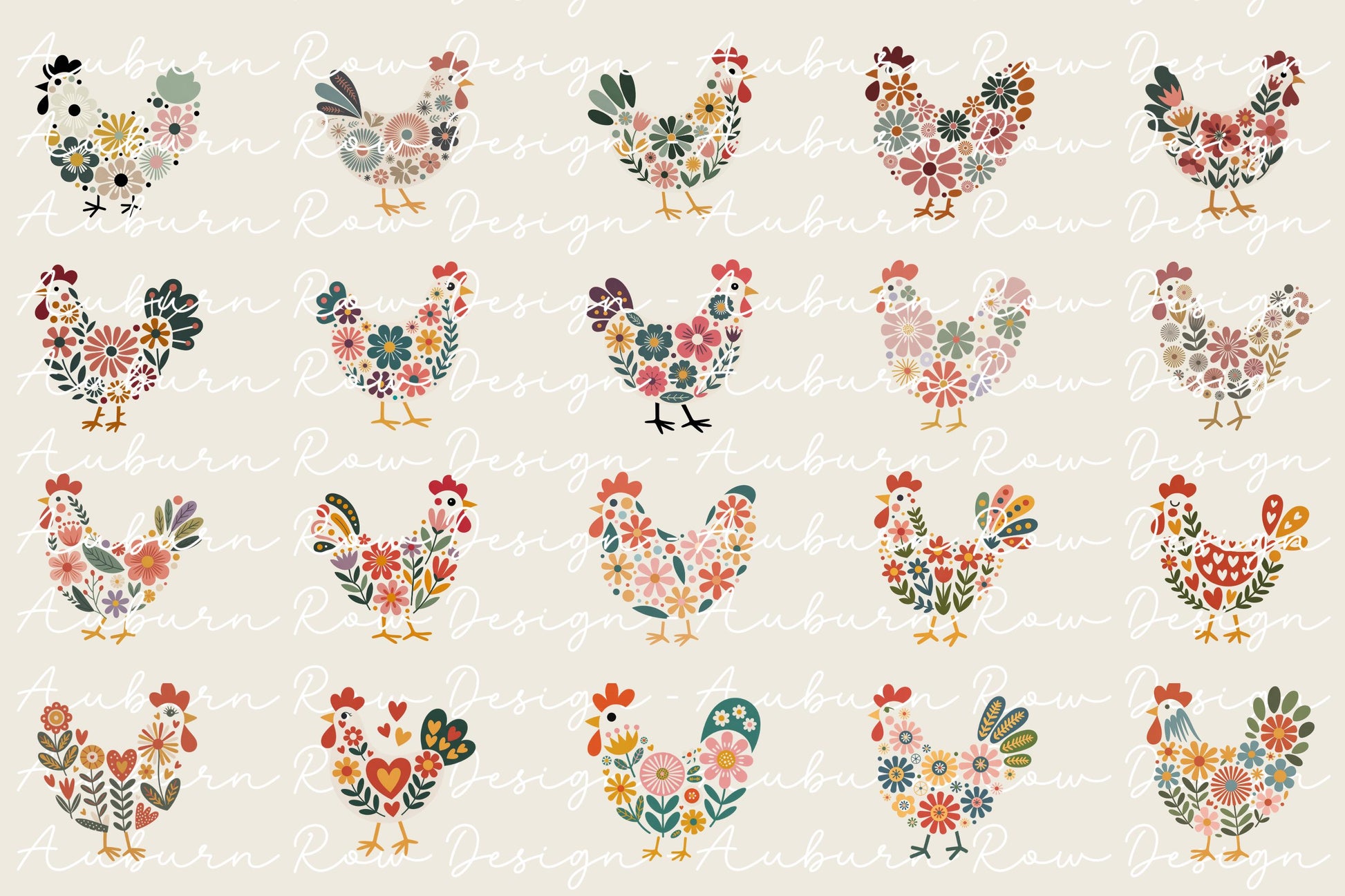 Colorful Folk Art Rooster Prints, Vintage Style Chicken Illustrations, Farmhouse Kitchen Decor, Set of Wall Art