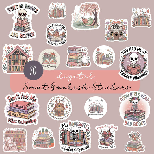 Digital Bookish Stickers Pack, Cute Reading Quotes, Library Decals, Planner Accessories, Writer Gifts, eBook Graphics, Scrapbooking Decor