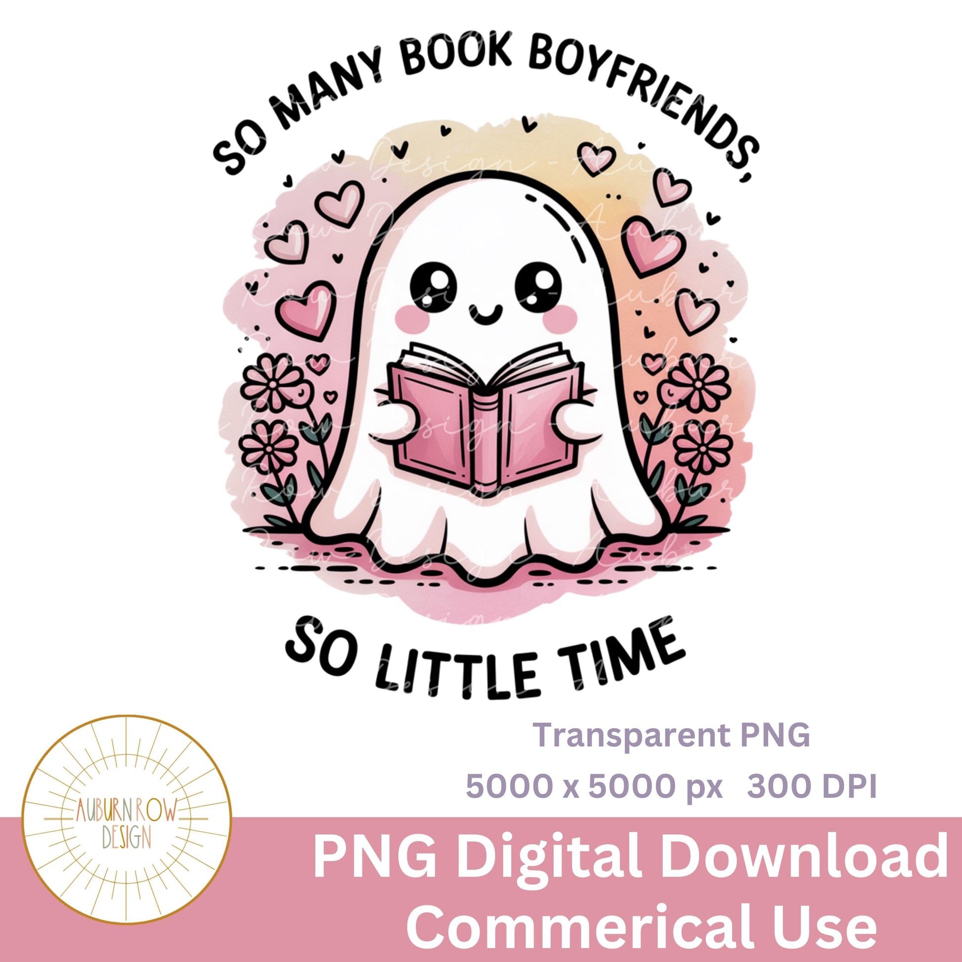 Cute Ghost Reading Book Digital Download, Book Lovers PNG, Commercial Use, High Resolution 5000x5000 DPI Graphic