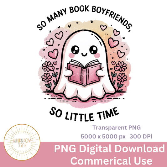 Cute Ghost Reading Book Digital Download, Book Lovers PNG, Commercial Use, High Resolution 5000x5000 DPI Graphic