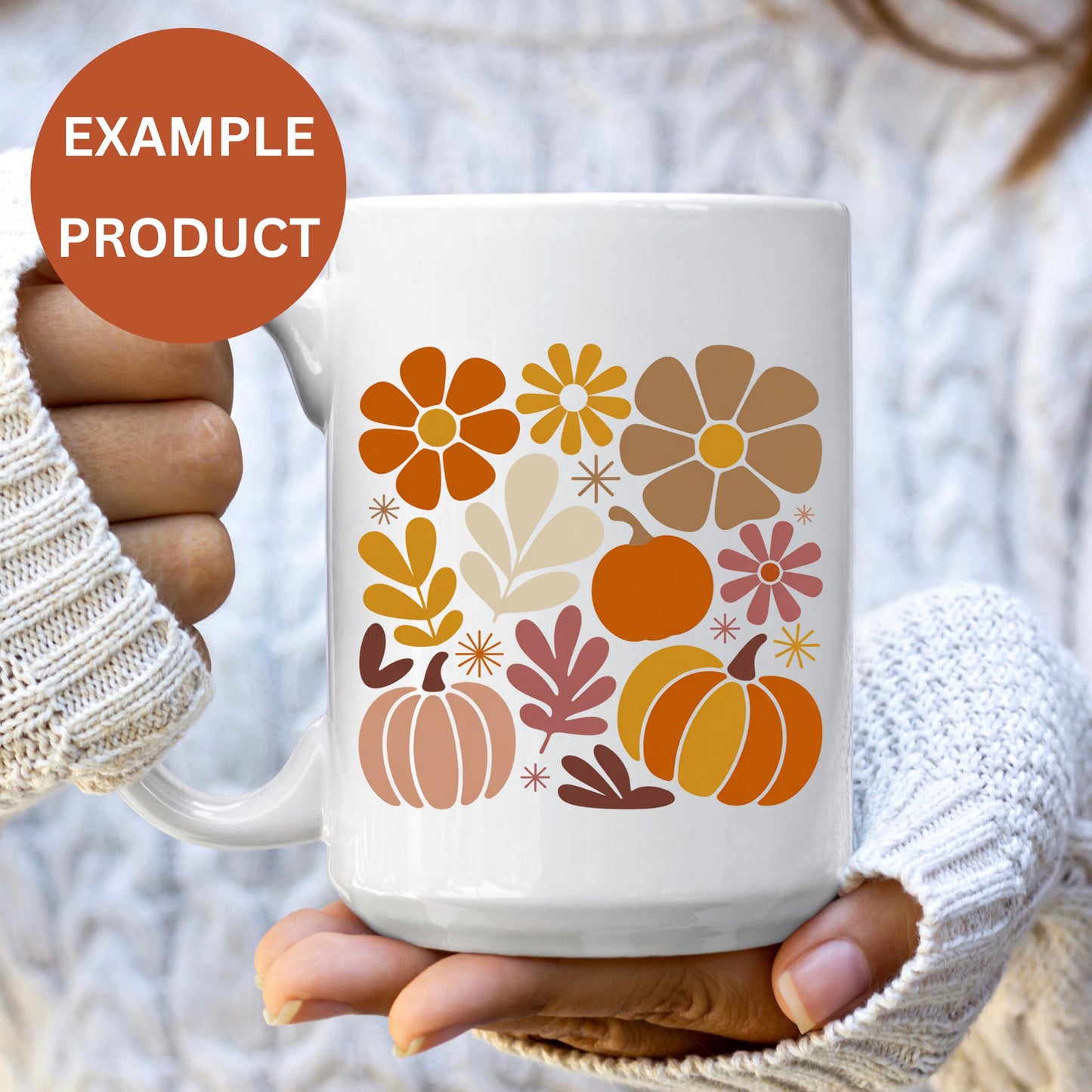 Autumn Harvest Coffee Mug, Fall Leaves and Pumpkins Design, Thanksgiving Gift Idea, Ceramic Cup