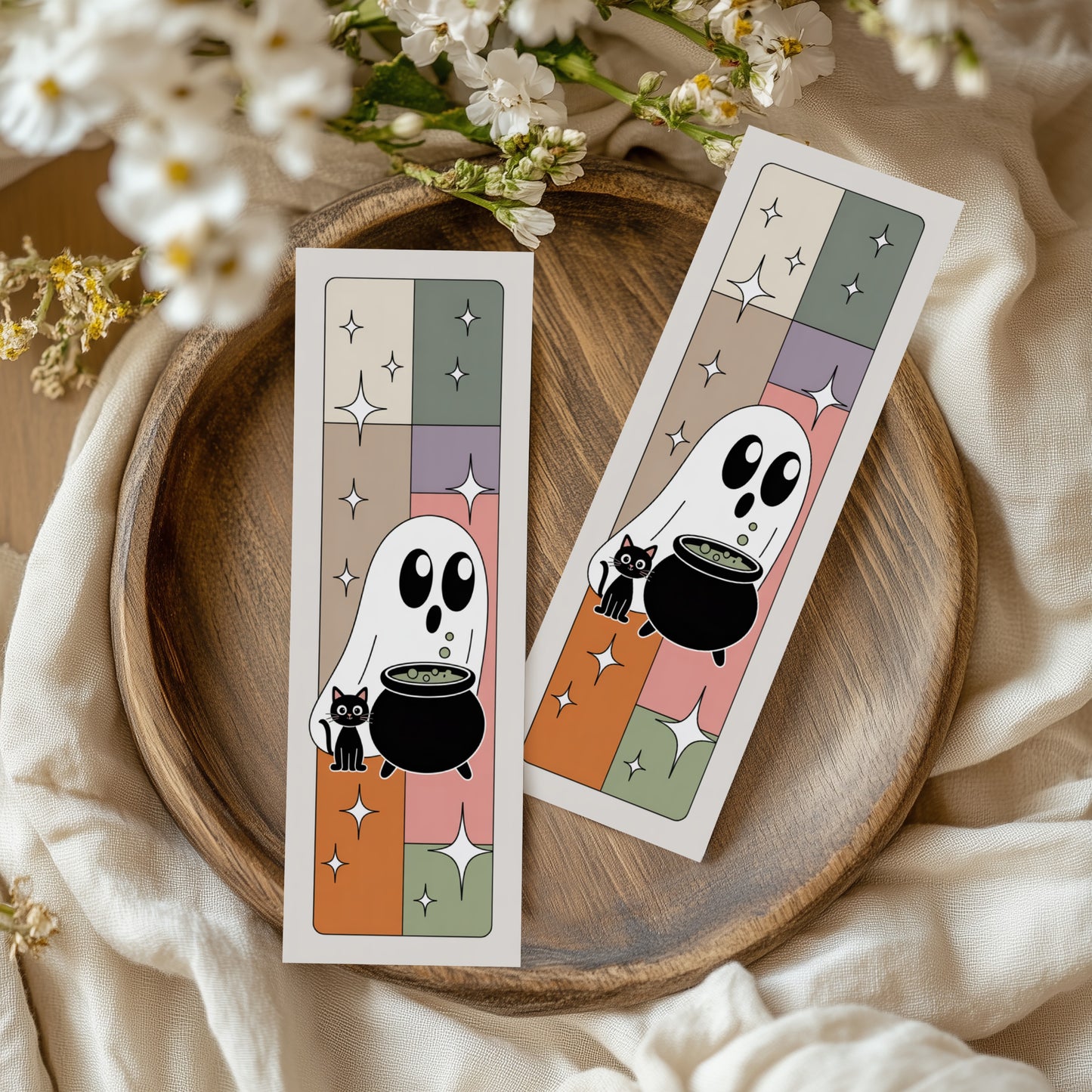 Retro Ghost Halloween Bookmarks