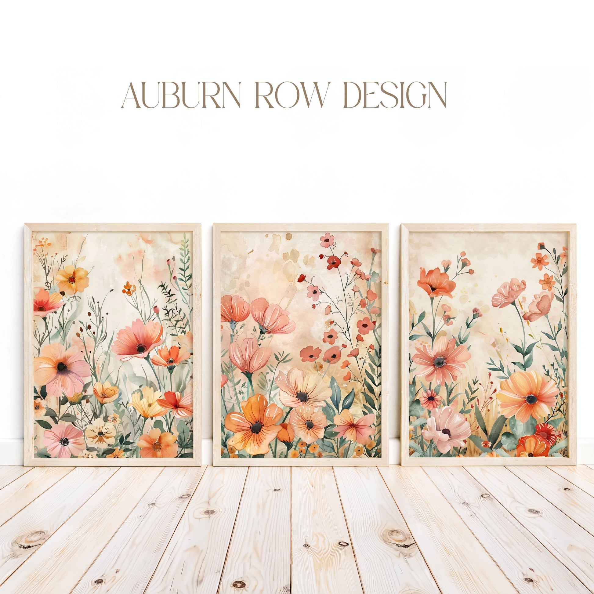 Bohemian Floral Art Prints, Set of Three, Watercolor Flowers Wall Decor, Botanical Illustration Gallery