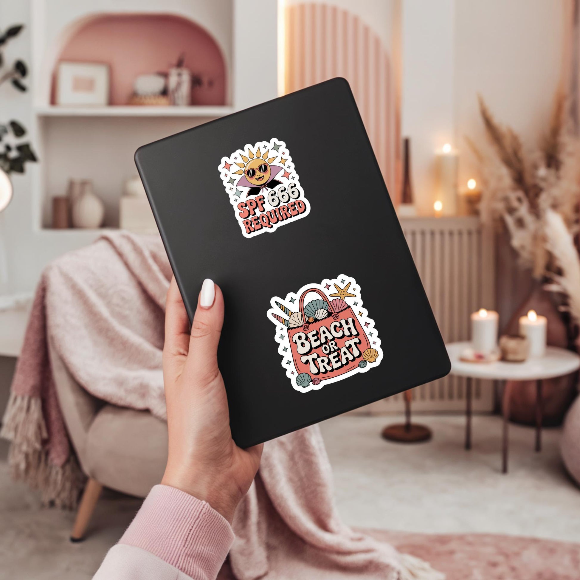 Black Notebook with Stickers, Aesthetic Room Decor, Spicy and Beach Themed Stickers, Gift Idea for Teens