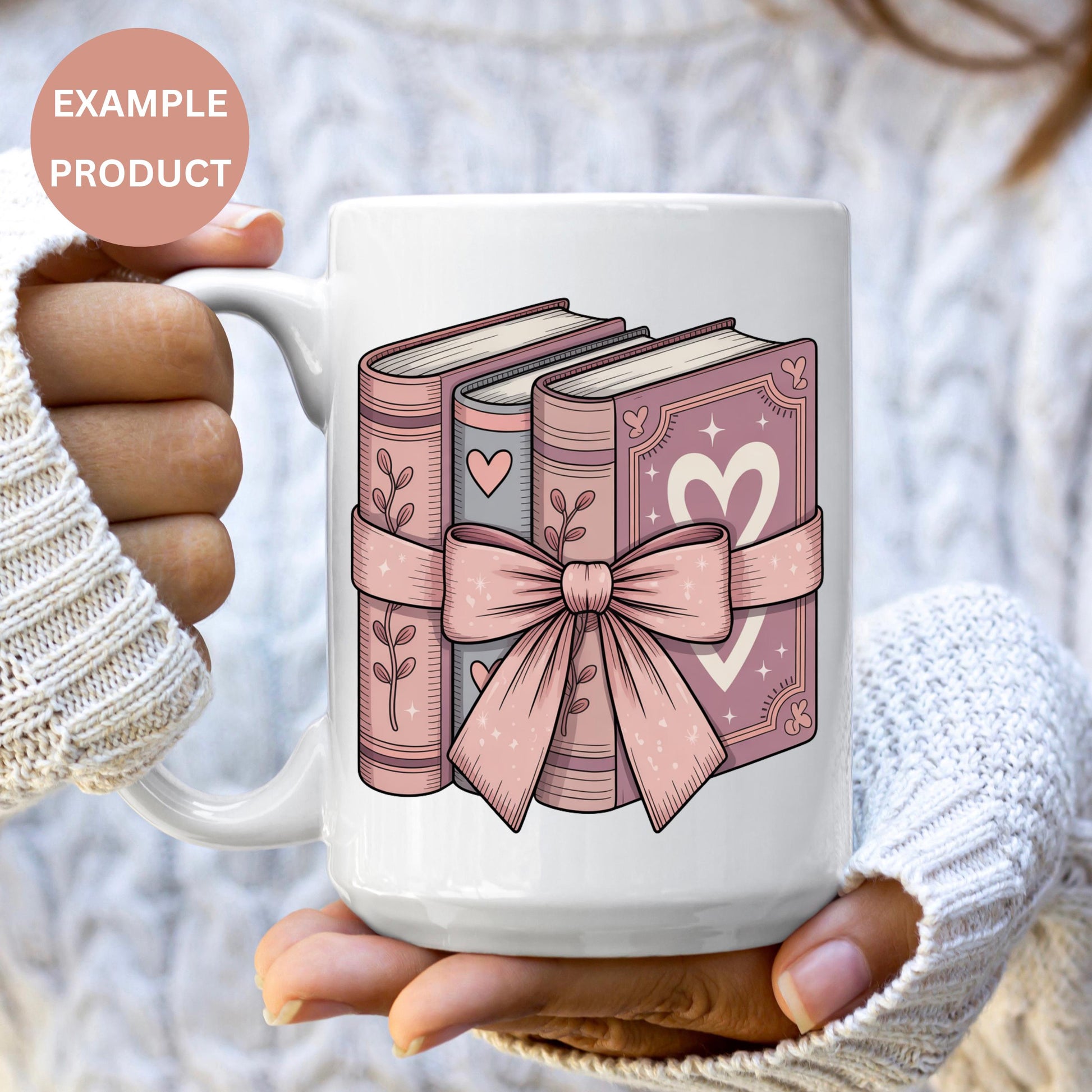 Book Lover Coffee Mug, Cute Pink Books with Bow, Gift for Readers and Librarians