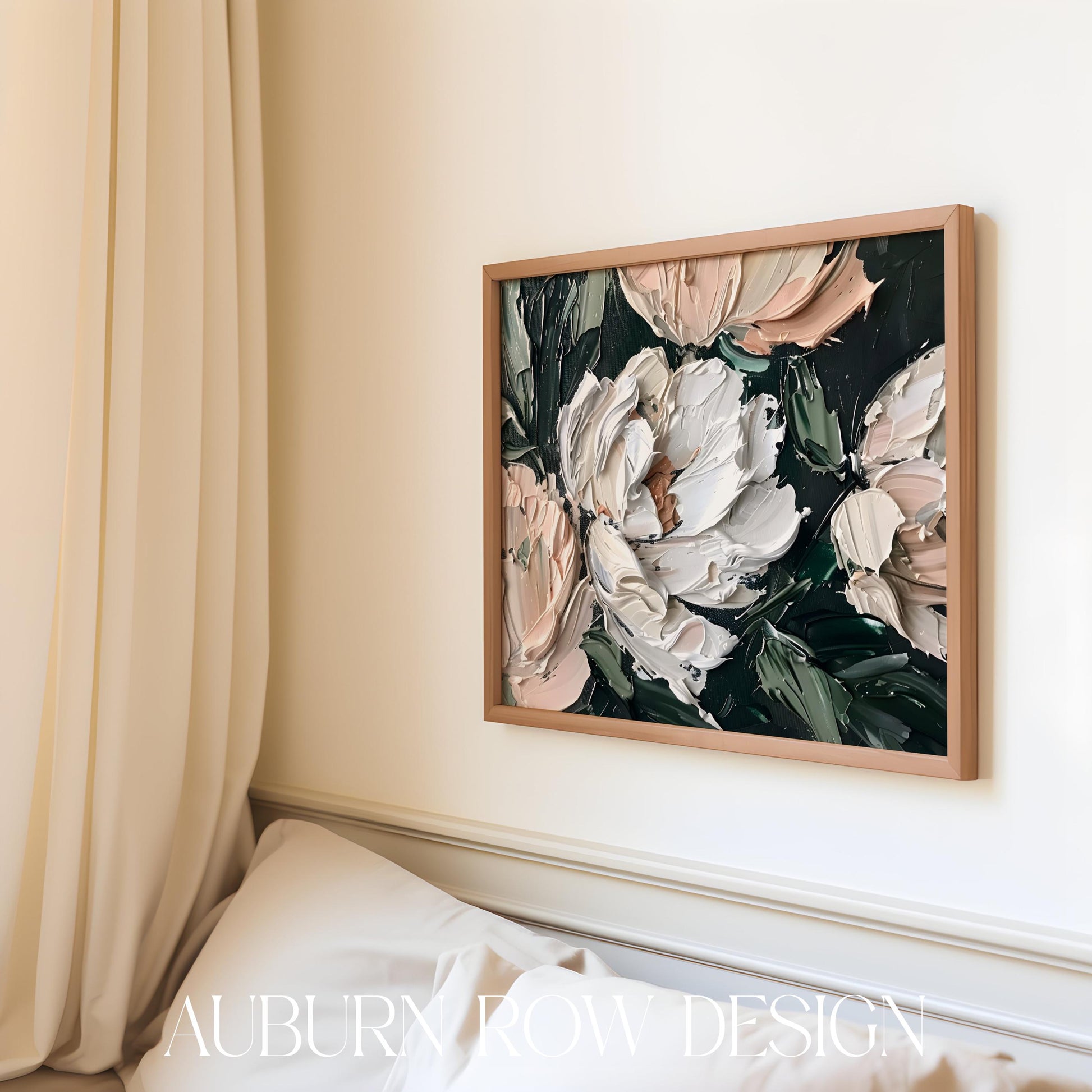 Floral Canvas Art Print, White and Green Blossoms Wall Decor, Modern Abstract Flower Painting, Living Room Artwork, Bold Floral Design