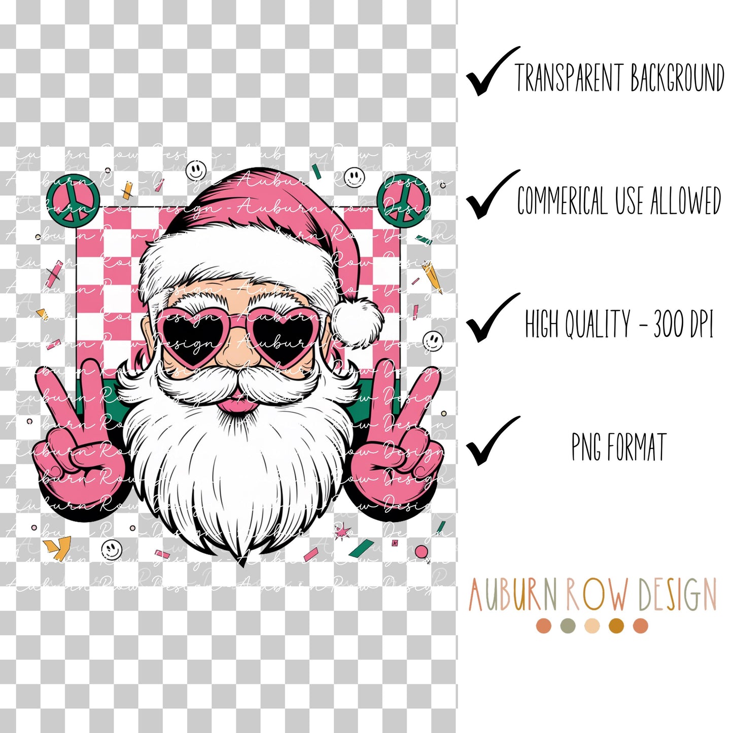 Hip Santa Claus Clipart, Peace Sign, Pink Sunglasses, Christmas Graphics, Transparent PNG, Commercial Use, Holiday Digital Download