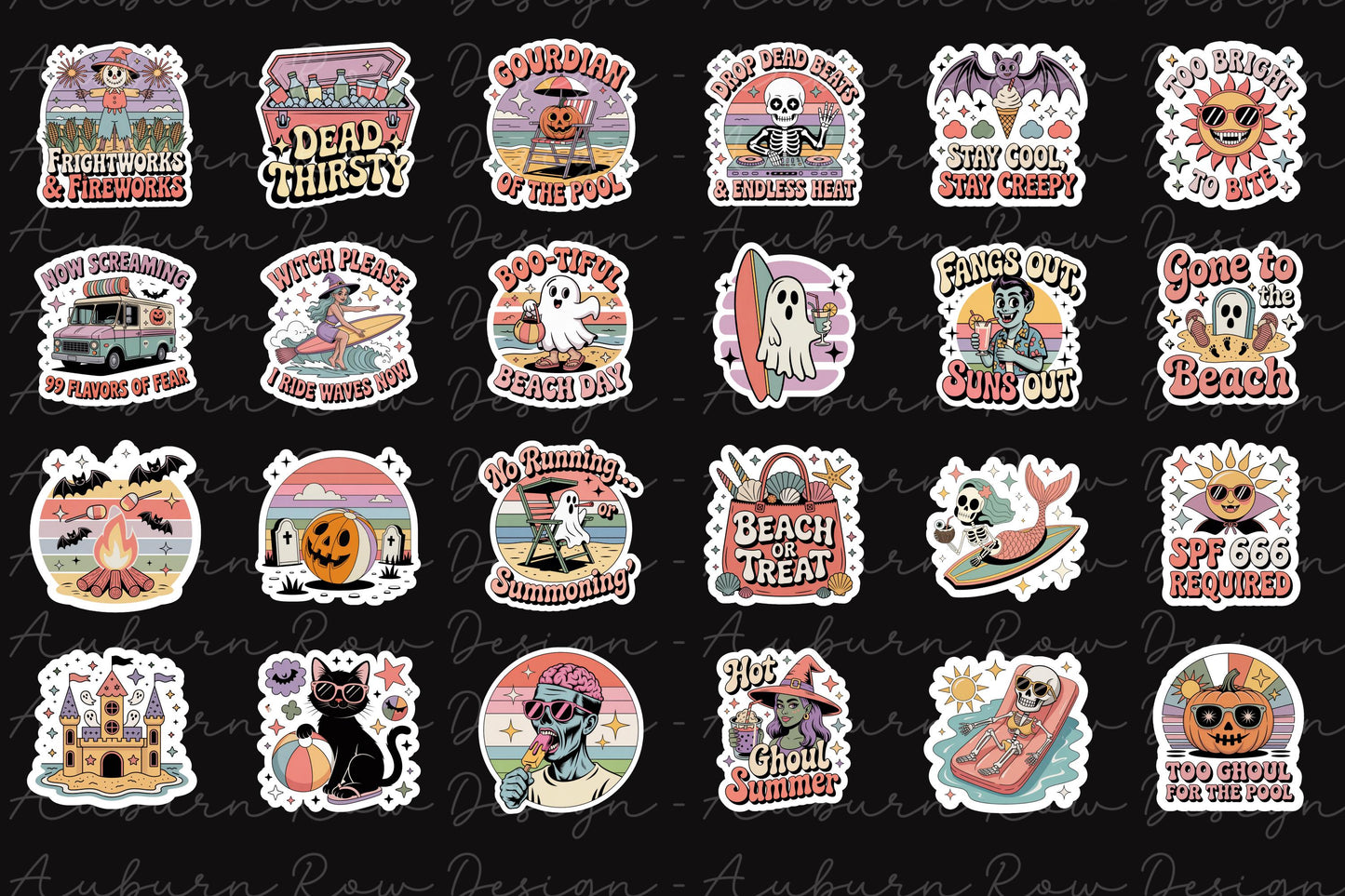 Halloween Summer Sticker Set, Cute Ghosts, Beach Spooky Themes, Waterproof Vinyl Stickers, Party Favors, Gift Ideas
