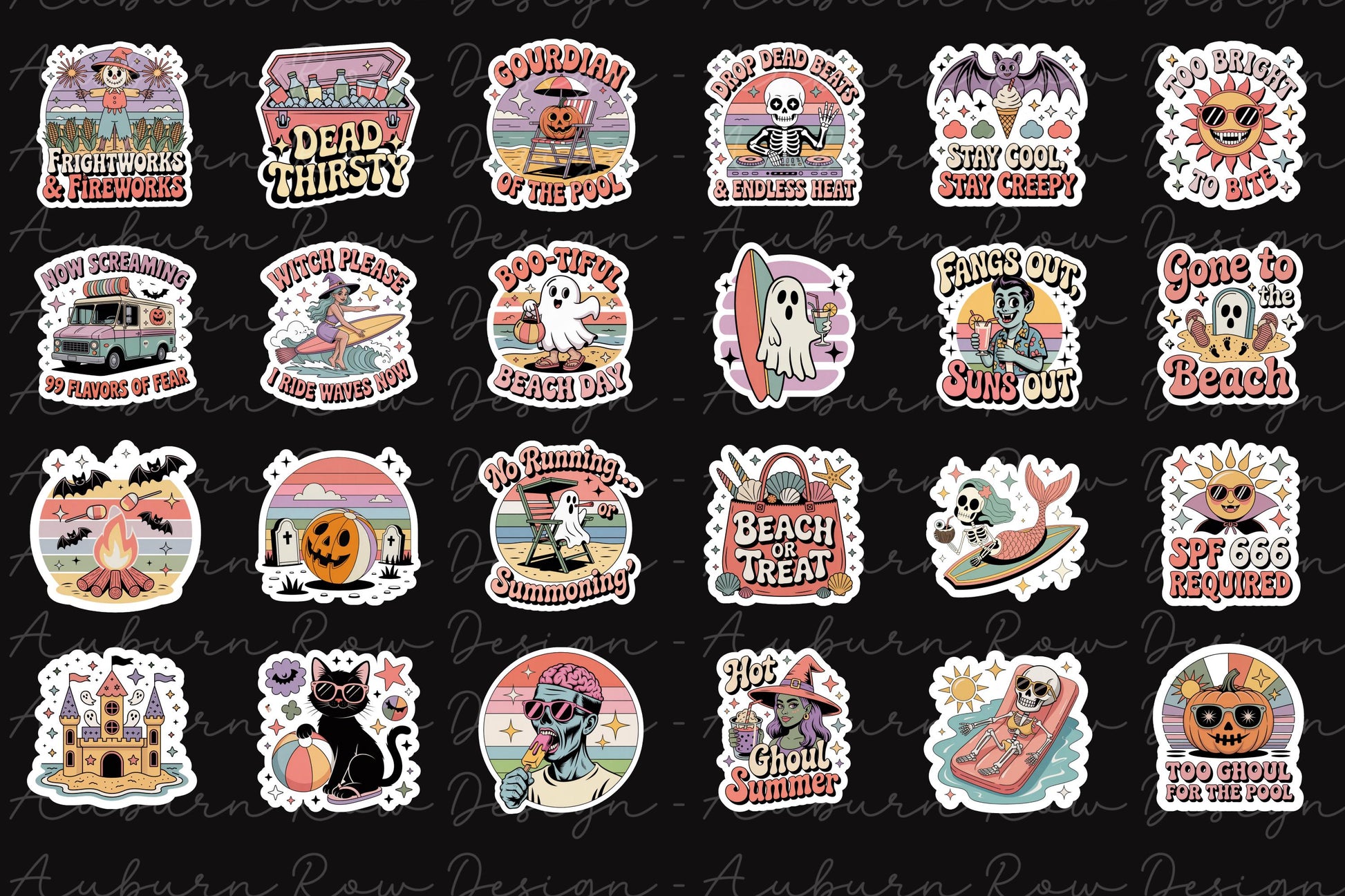 Halloween Summer Sticker Set, Cute Ghosts, Beach Spooky Themes, Waterproof Vinyl Stickers, Party Favors, Gift Ideas