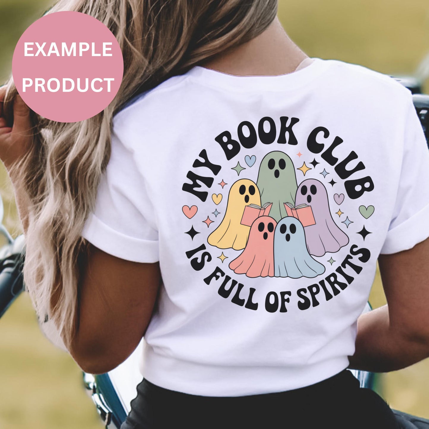 Women's Funny Ghost T-Shirt 'My Book Club is Full of Spirits' Halloween Tee