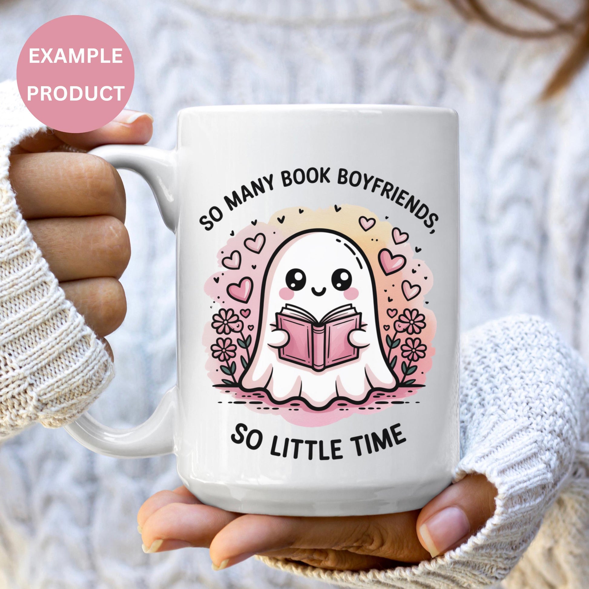 Cute Ghost Reading Mug, So Many Book Boyfriends Quote, Coffee Lover, Bookworm Gift, Kawaii Ghost, Bibliophile Present, Unique Ceramic Cup