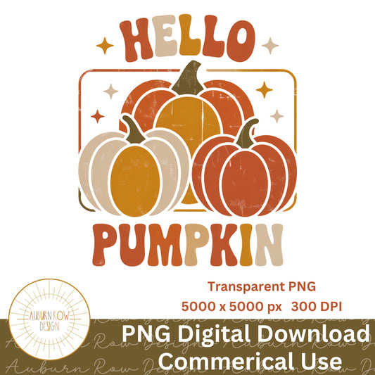 Hello Pumpkin Autumn Digital Download, Vintage Style Fall Clipart, Commercial Use, High Resolution Transparent PNG, Thanksgiving Decor