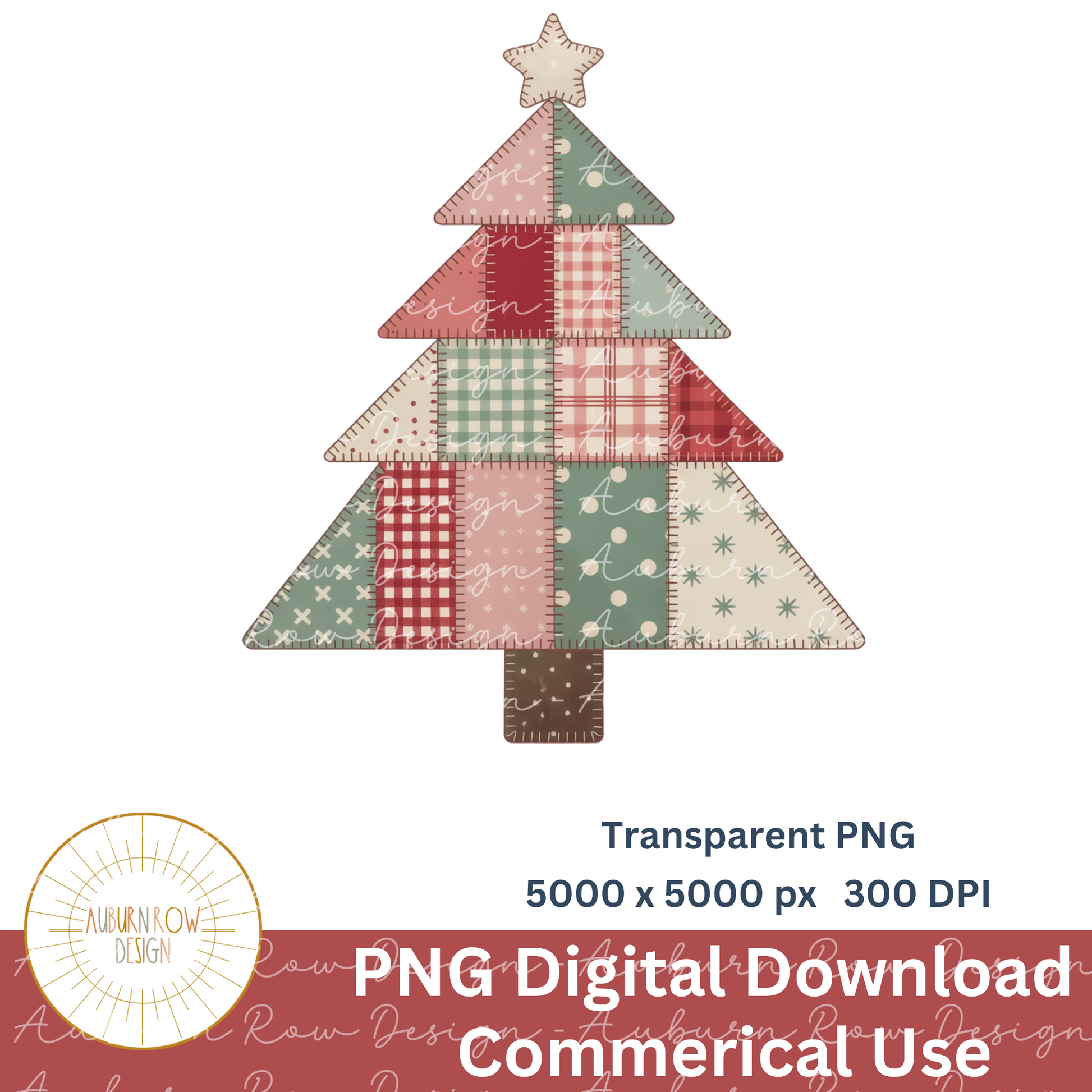 Christmas Tree Patchwork Design Transparent PNG, Digital Download, Holiday Decor Commercial Use