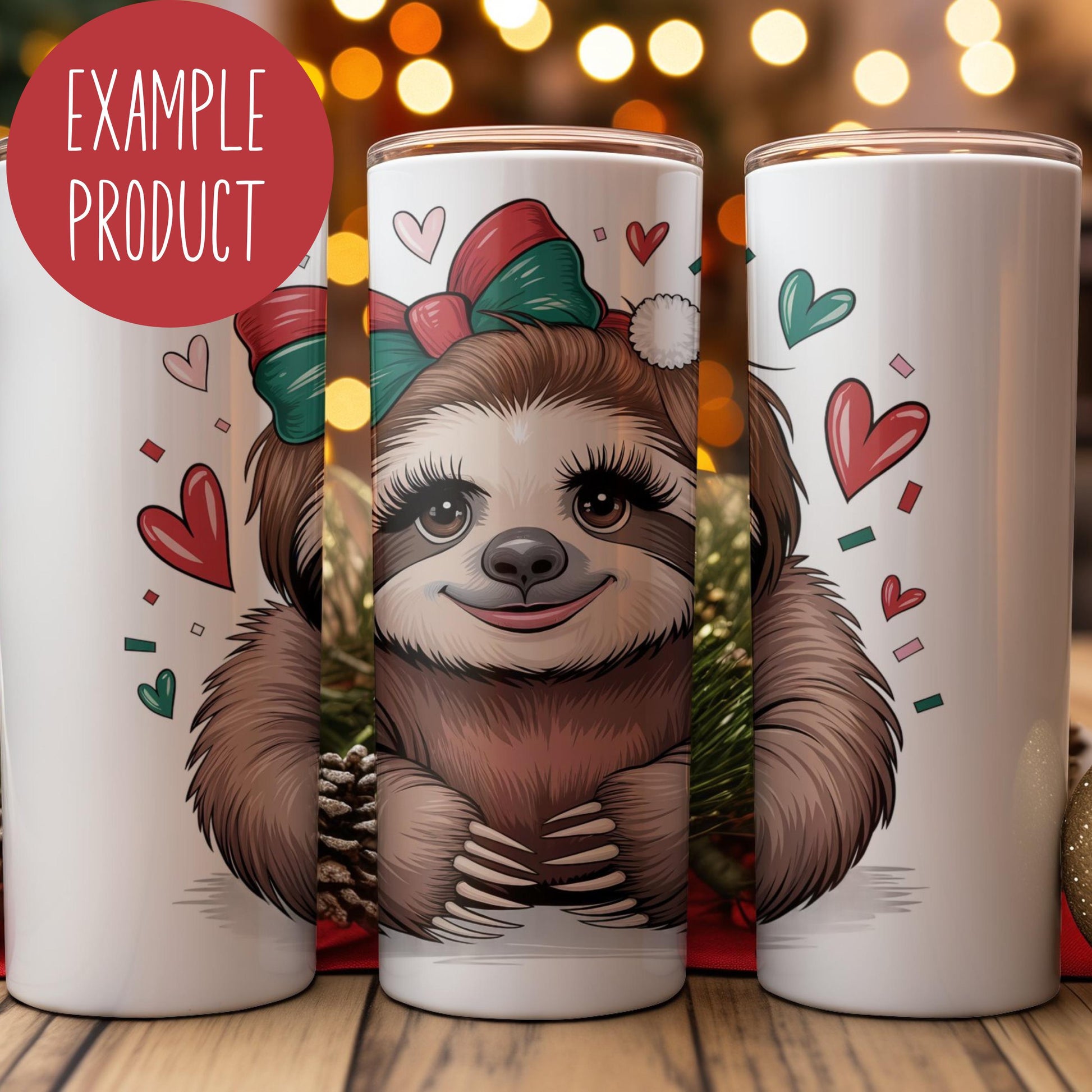 Christmas Sloth Tumbler, Cute Holiday Insulated Cup, Festive Winter Drinkware, Gift Idea