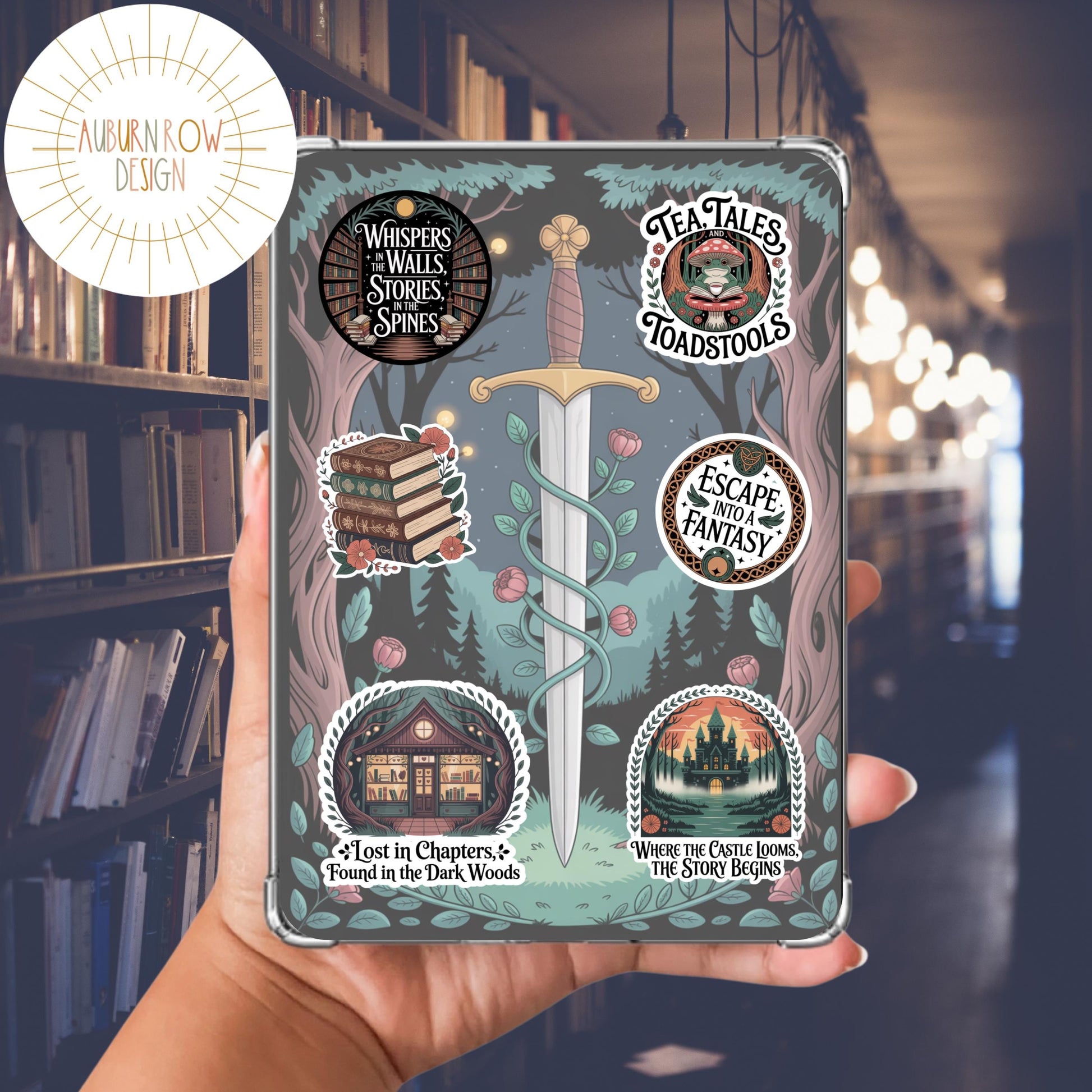 Enchanted Forest Book Lover iPad Case, Fantasy Woods and Castles Design, Protective Tablet Cover with Colorful Illustrations