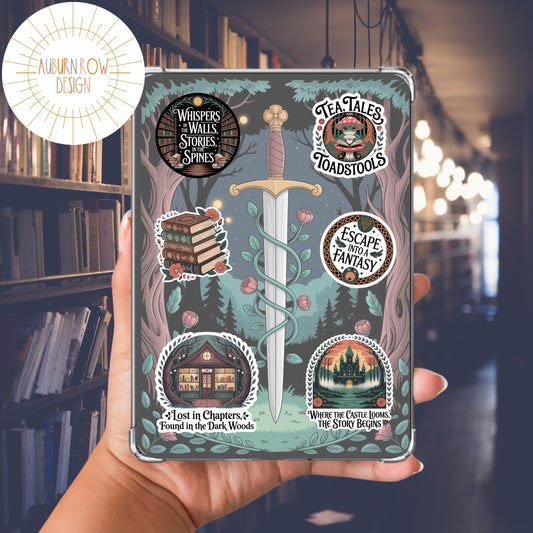 Enchanted Forest Book Lover iPad Case, Fantasy Woods and Castles Design, Protective Tablet Cover with Colorful Illustrations