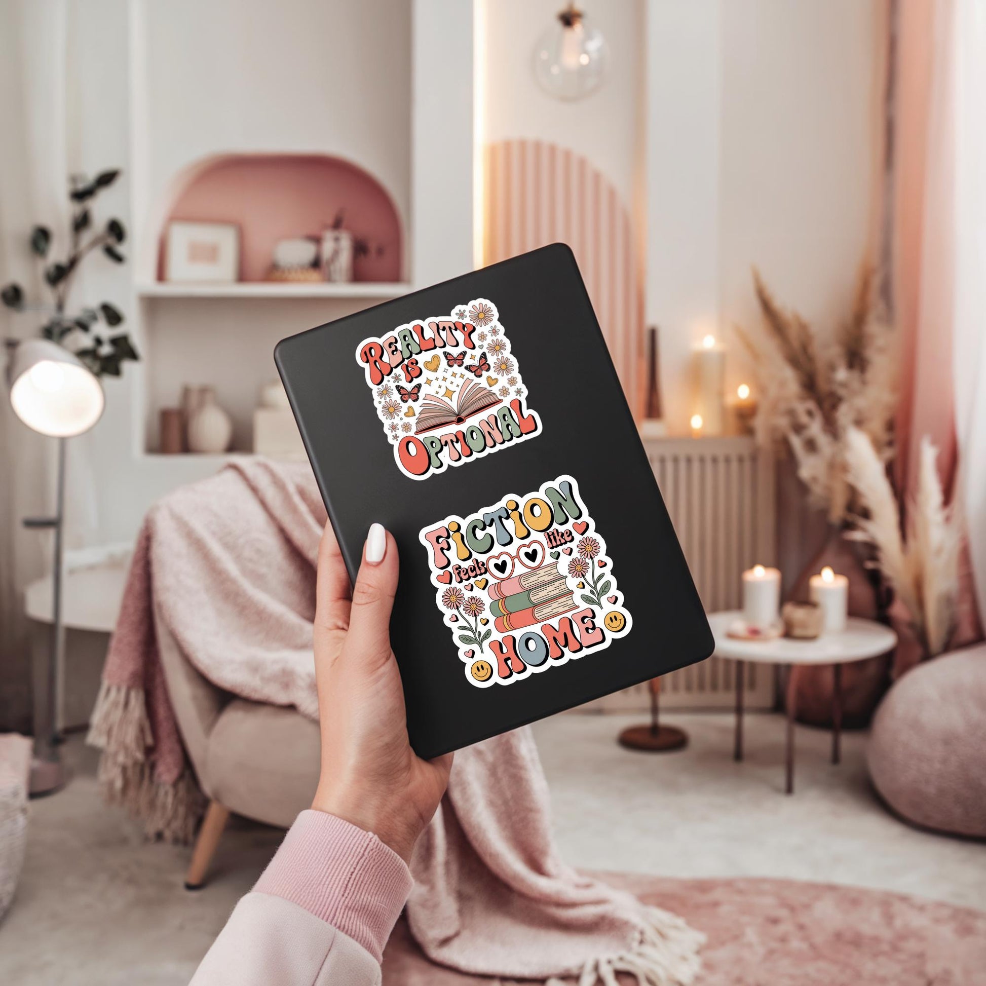 Reality Optional Fiction Home Book Themed Tablet Case, Aesthetic Room Decor, Unique Gift for Book Lovers
