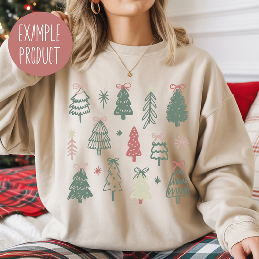 Festive Holiday Sweatshirt with Colorful Christmas Trees, Women's Winter Apparel