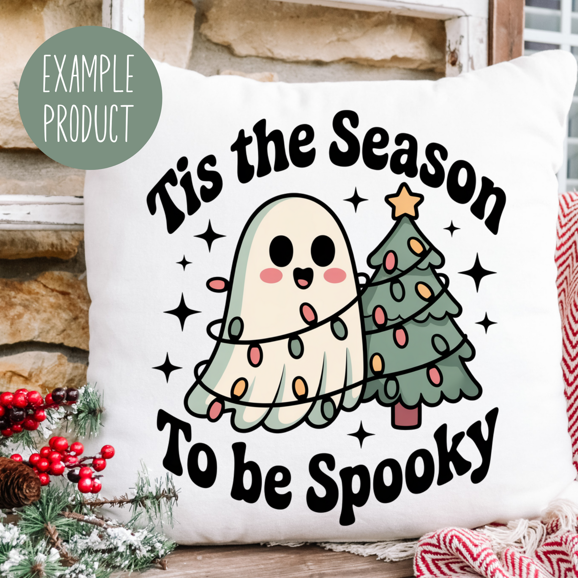 Cute Ghost Christmas Tree Pillow, Holiday Spooky Decor, Festive Winter Accent, Seasonal Home Decoration, Cozy Throw Cushion