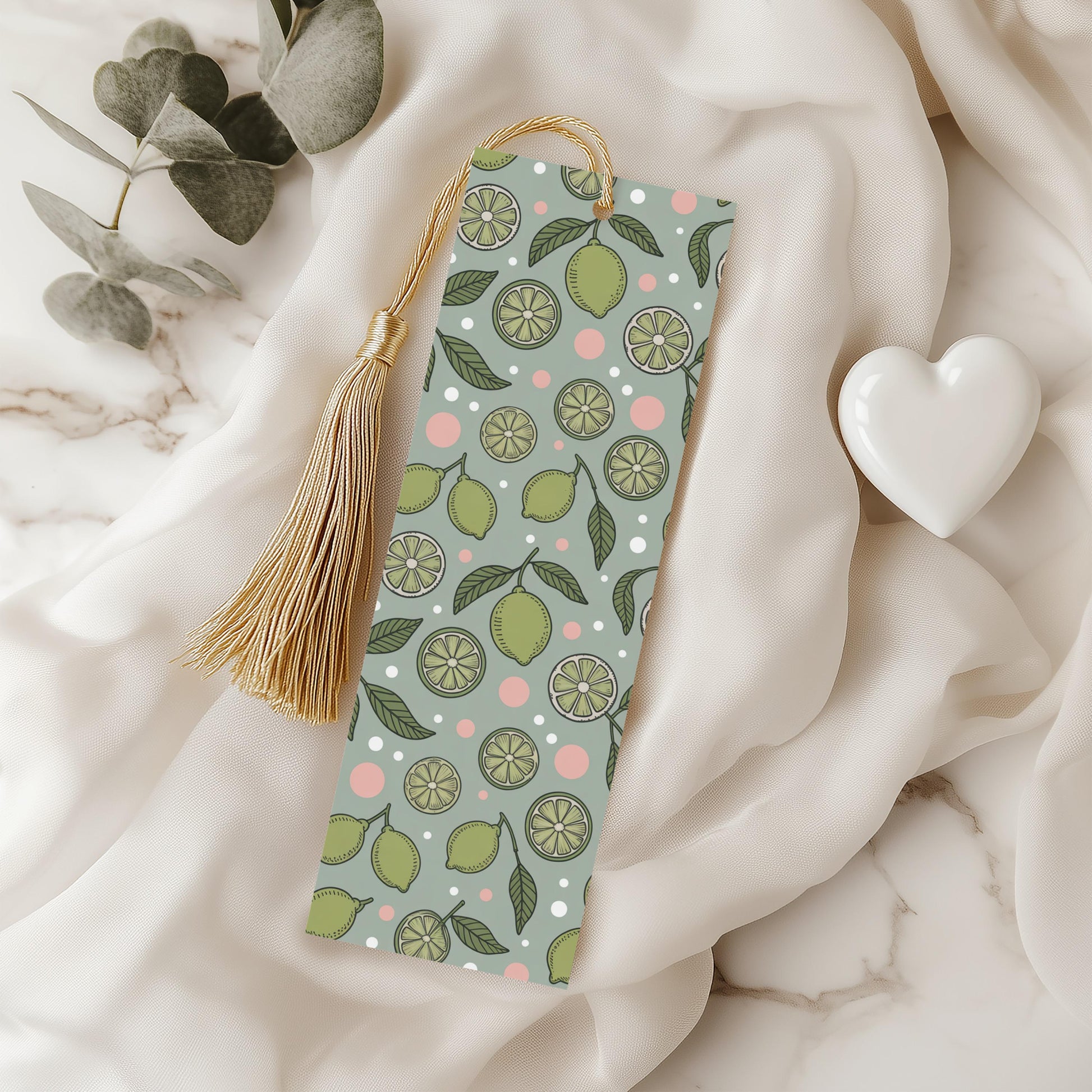 Citrus Pattern Bookmark with Tassel, Lemon Lime Design, Cute Summer Reading Accessory, Gift for Book Lovers