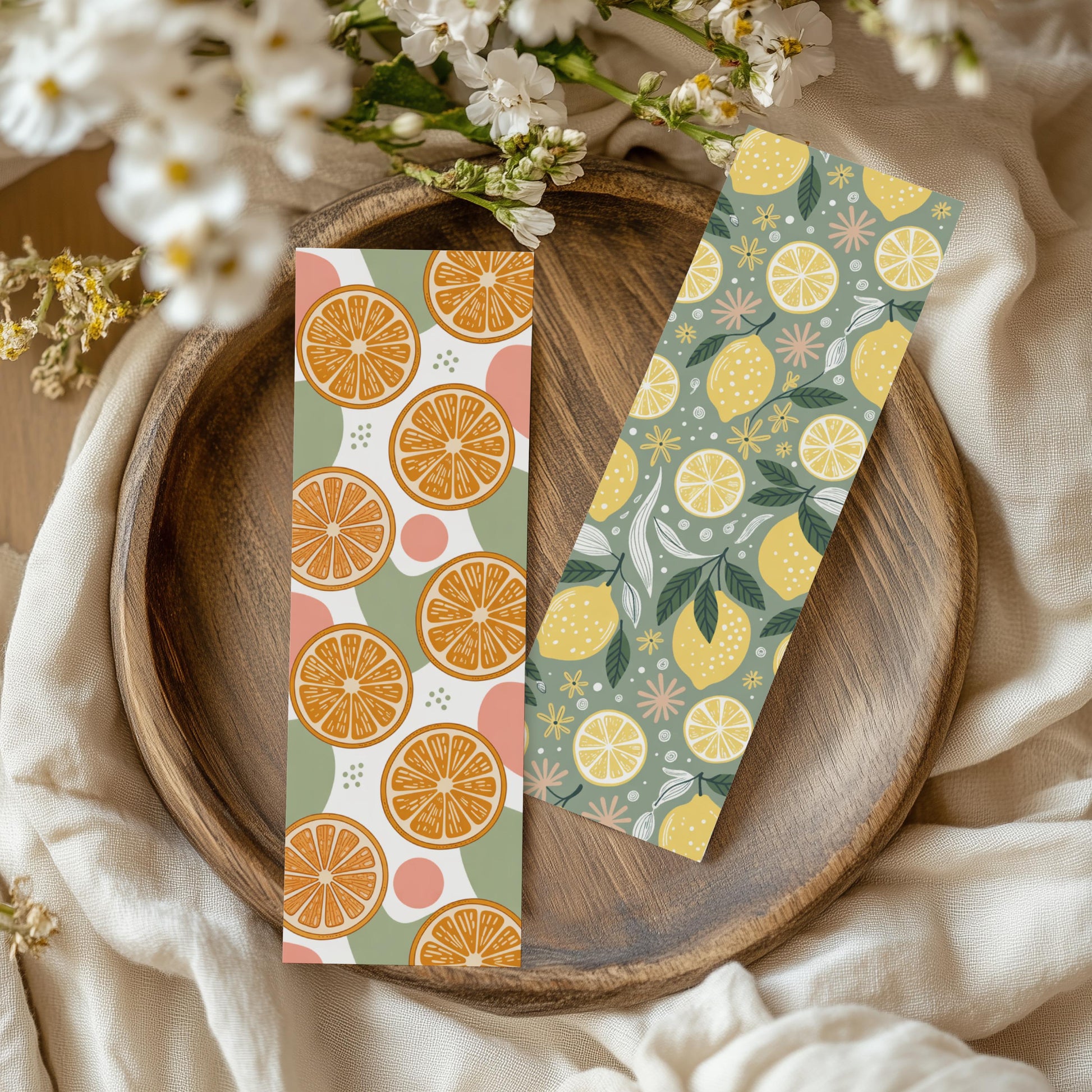 Citrus Pattern Bookmarks, Lemon Orange Designs, Summer Reading Accessories, Colorful Stationery Set