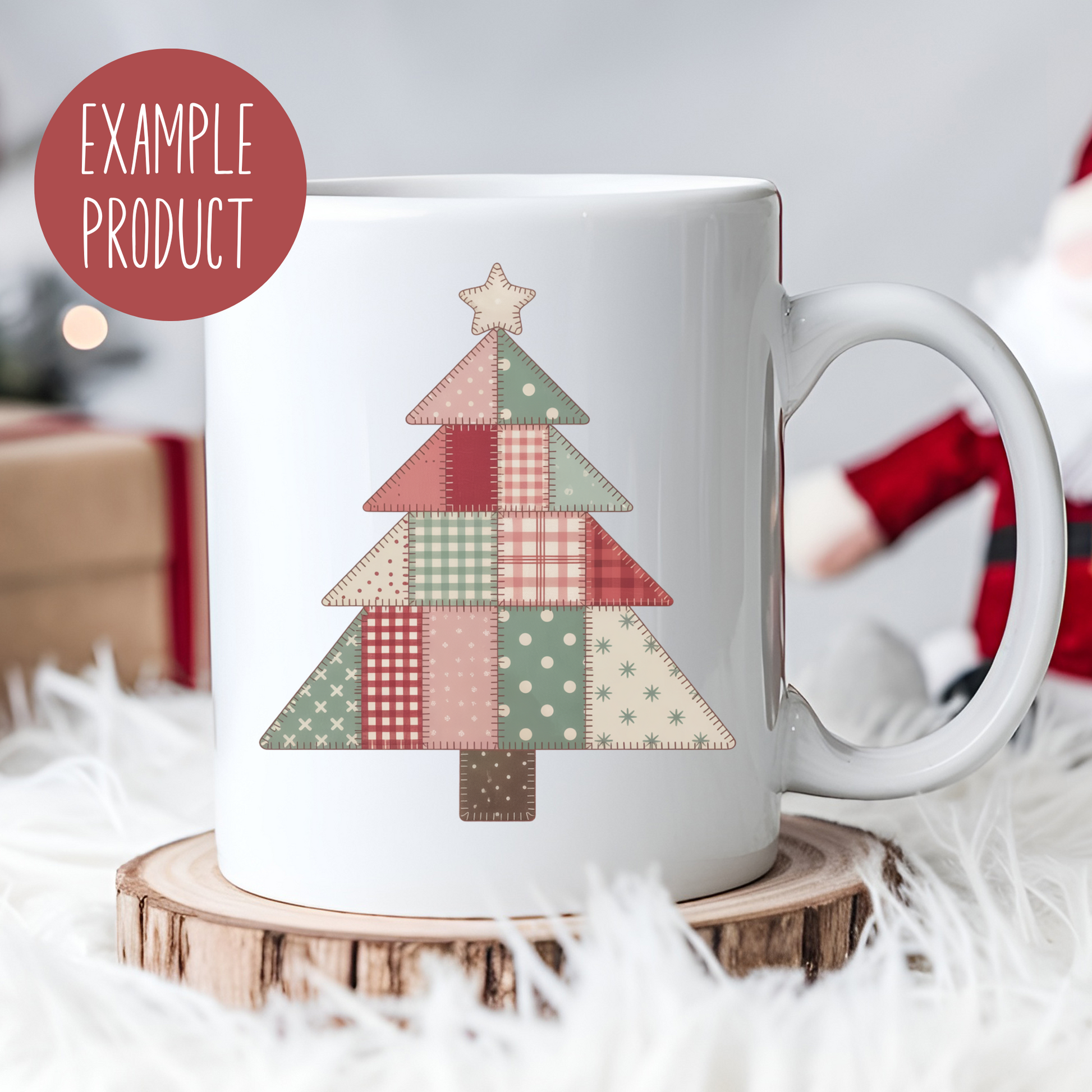 Christmas Tree Mug, Patchwork Design Holiday Coffee Cup, Festive Winter Drinkware, Ceramic Christmas Gift Idea