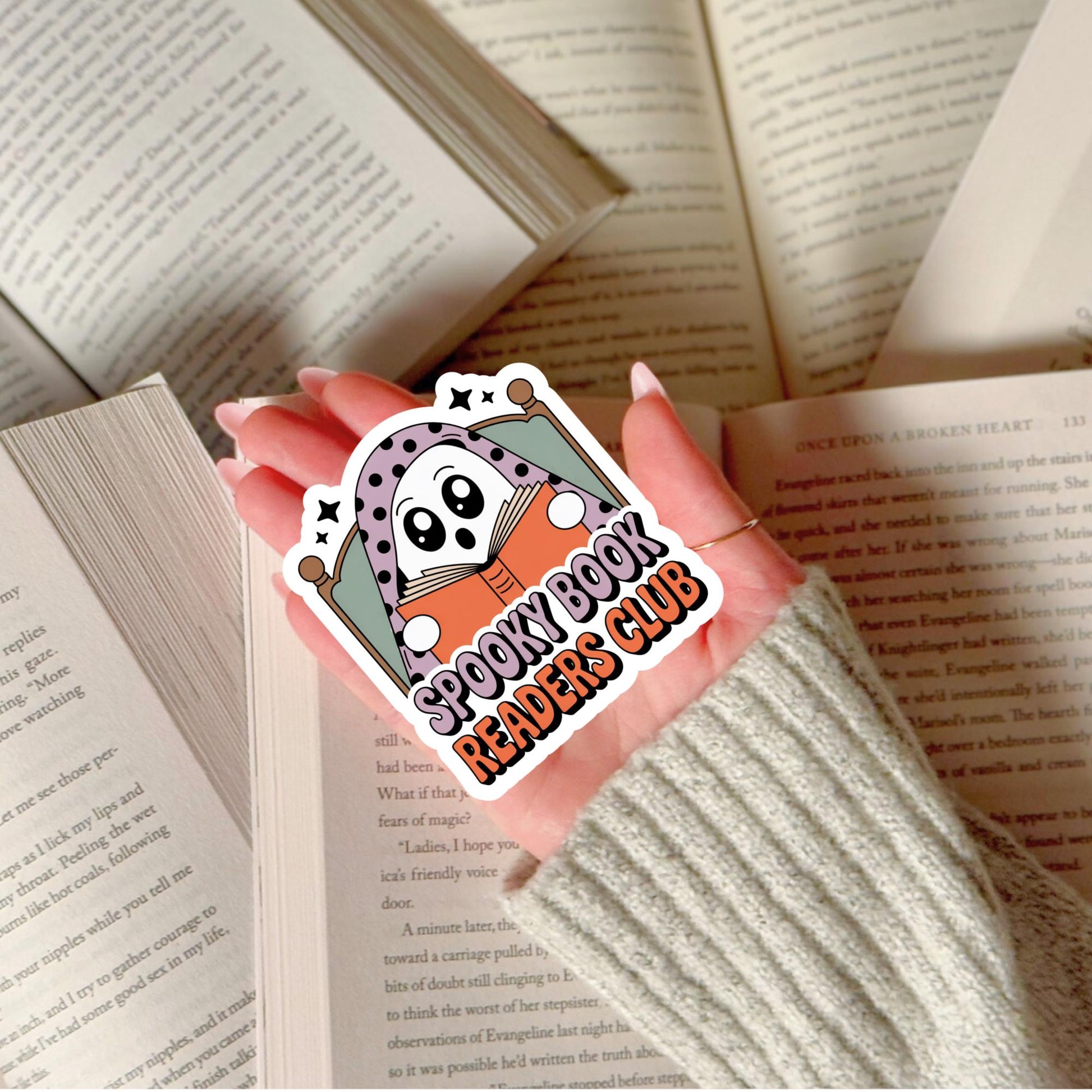 Spooky Book Readers Club Sticker, Cute Ghost Design, Reading Enthusiast, Waterproof Vinyl, Gift for Book Lovers