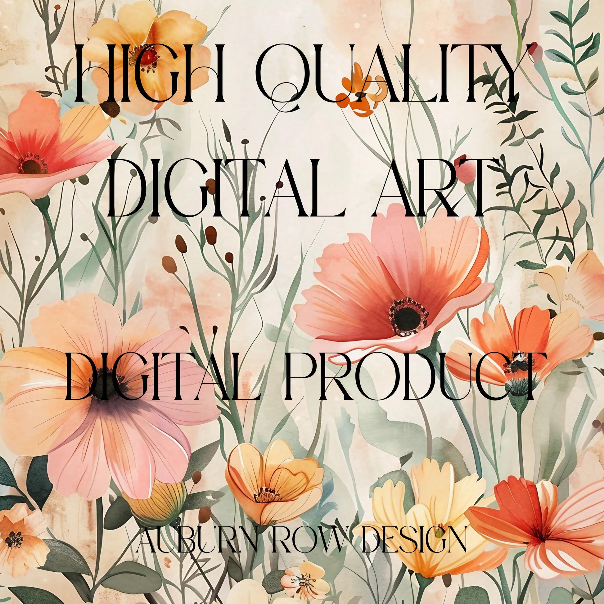Floral Digital Art Print, High Quality Vintage Botanical Poster, Auburn Brown Design, Home Decor Wall Art